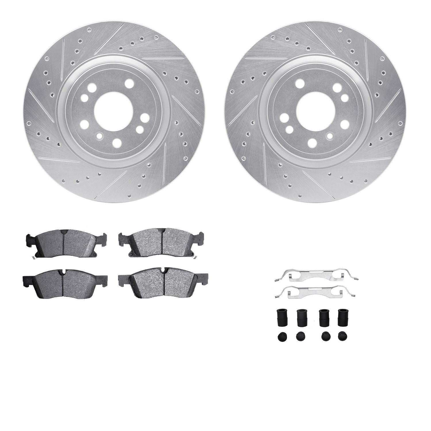 7612-63088 Drilled/Slotted Brake Rotors w/5000 Euro Ceramic Brake Pads Kit & Hardware [Silver], 2012-2018 Mercedes-Benz, Positio