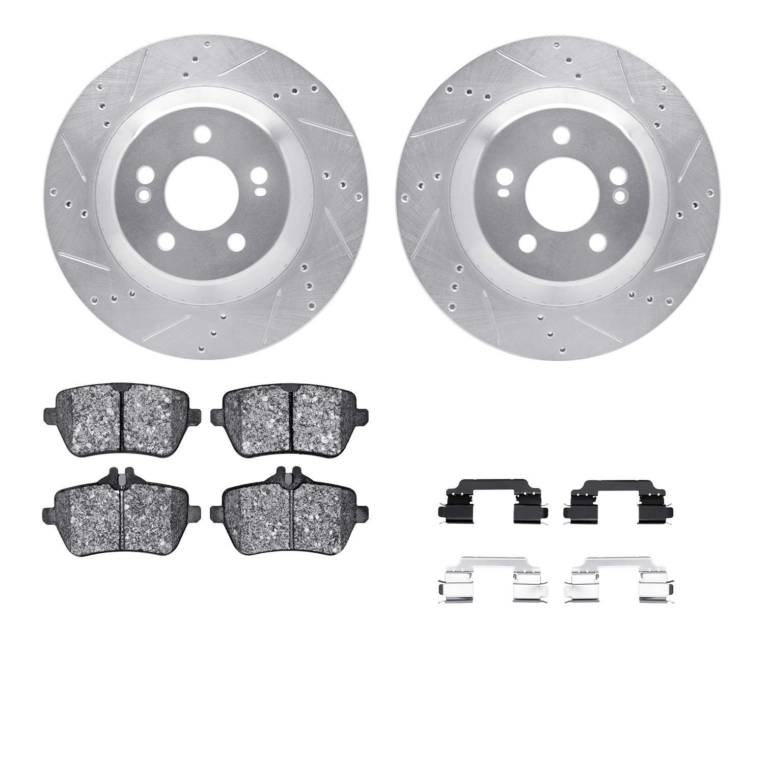 7612-63095 Drilled/Slotted Brake Rotors w/5000 Euro Ceramic Brake Pads Kit & Hardware [Silver], 2015-2021 Mercedes-Benz, Positio
