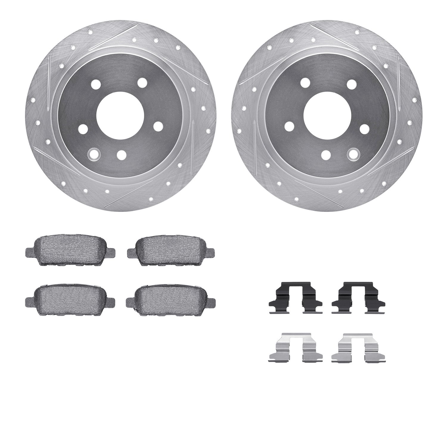 7612-67001 Drilled/Slotted Brake Rotors w/5000 Euro Ceramic Brake Pads Kit & Hardware [Silver], Fits Select Multiple Makes/Model