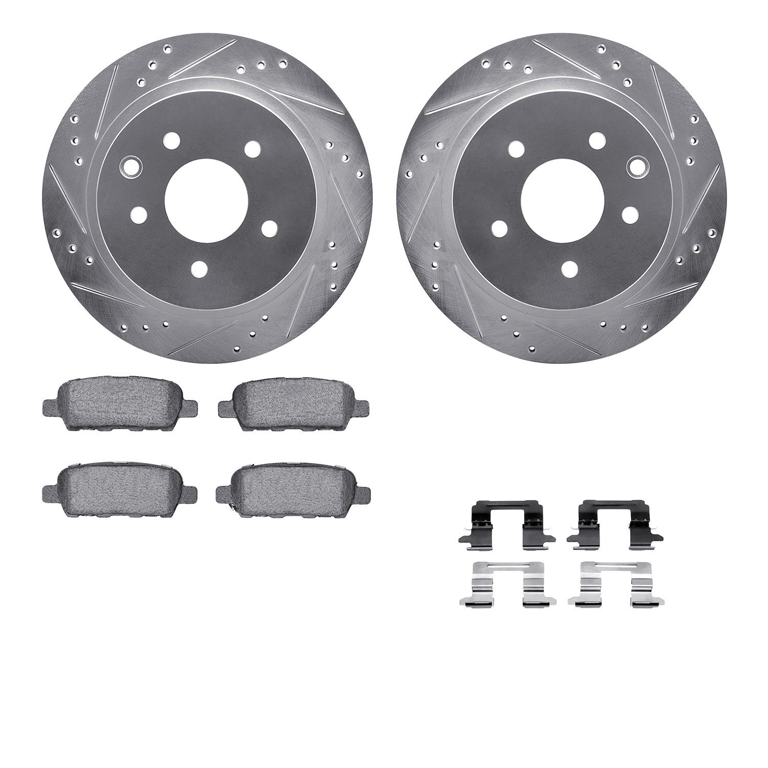 7612-67010 Drilled/Slotted Brake Rotors w/5000 Euro Ceramic Brake Pads Kit & Hardware [Silver], Fits Select Multiple Makes/Model