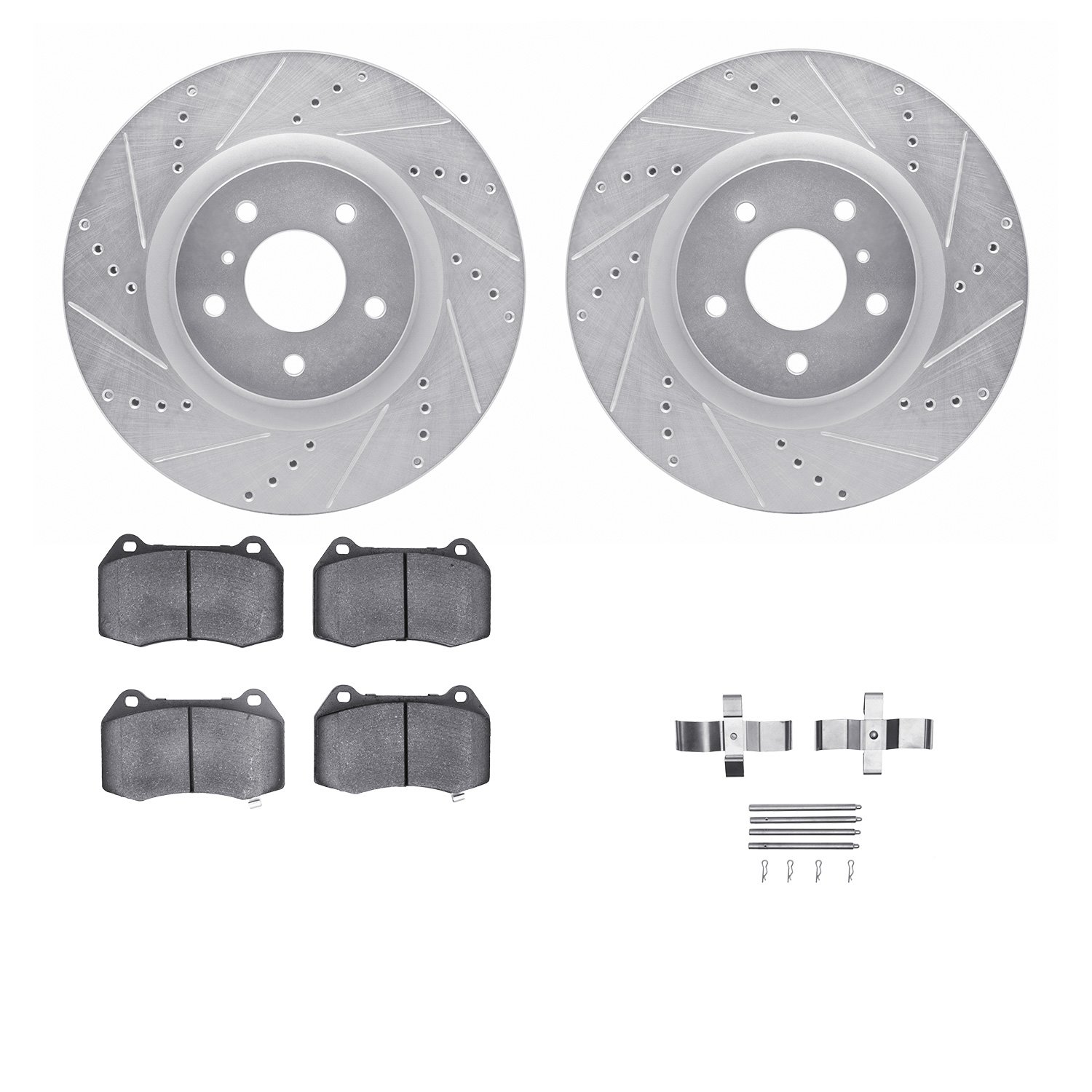 7612-68001 Drilled/Slotted Brake Rotors w/5000 Euro Ceramic Brake Pads Kit & Hardware [Silver], 2003-2008 Infiniti/Nissan, Posit