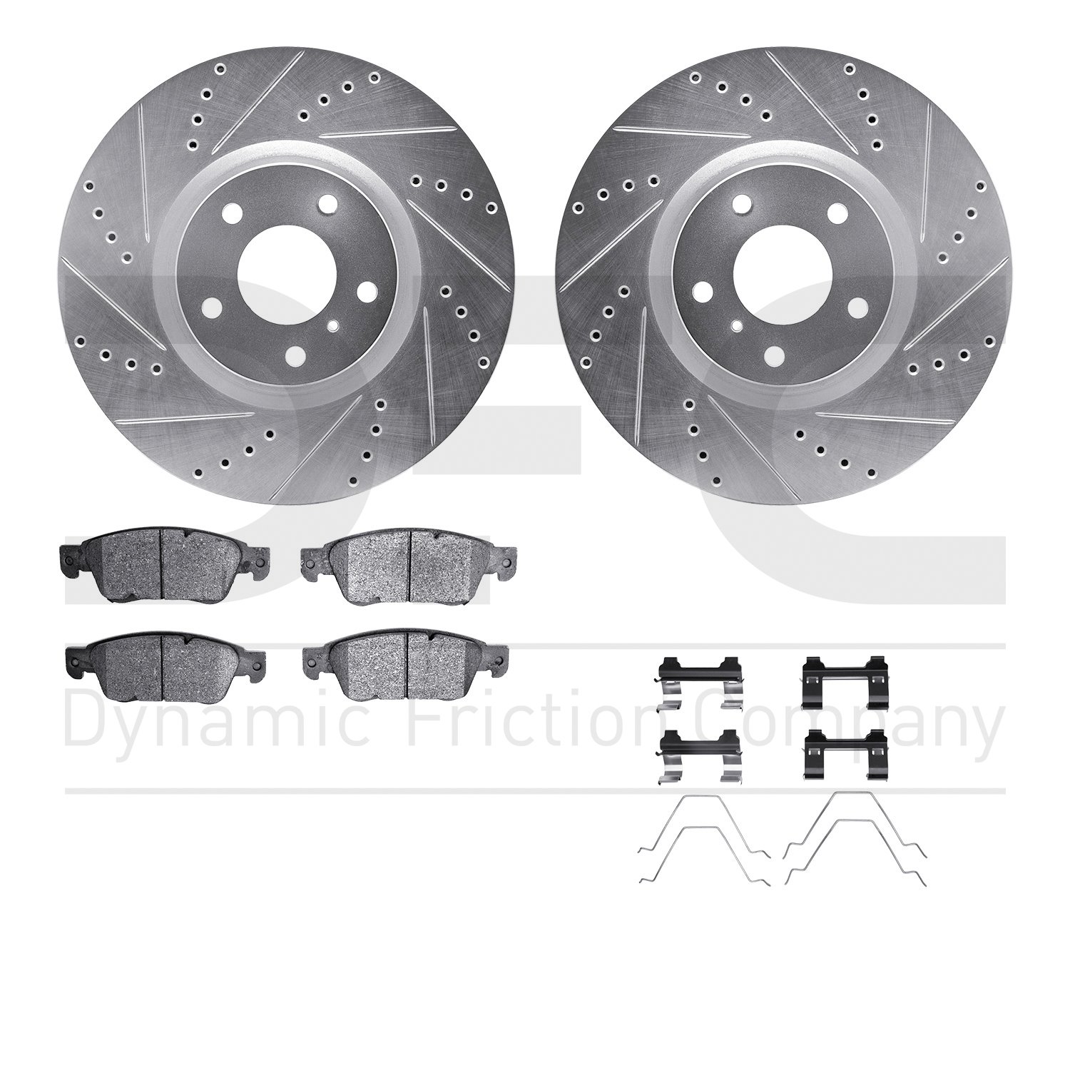 7612-68004 Drilled/Slotted Brake Rotors w/5000 Euro Ceramic Brake Pads Kit & Hardware [Silver], 2007-2015 Infiniti/Nissan, Posit