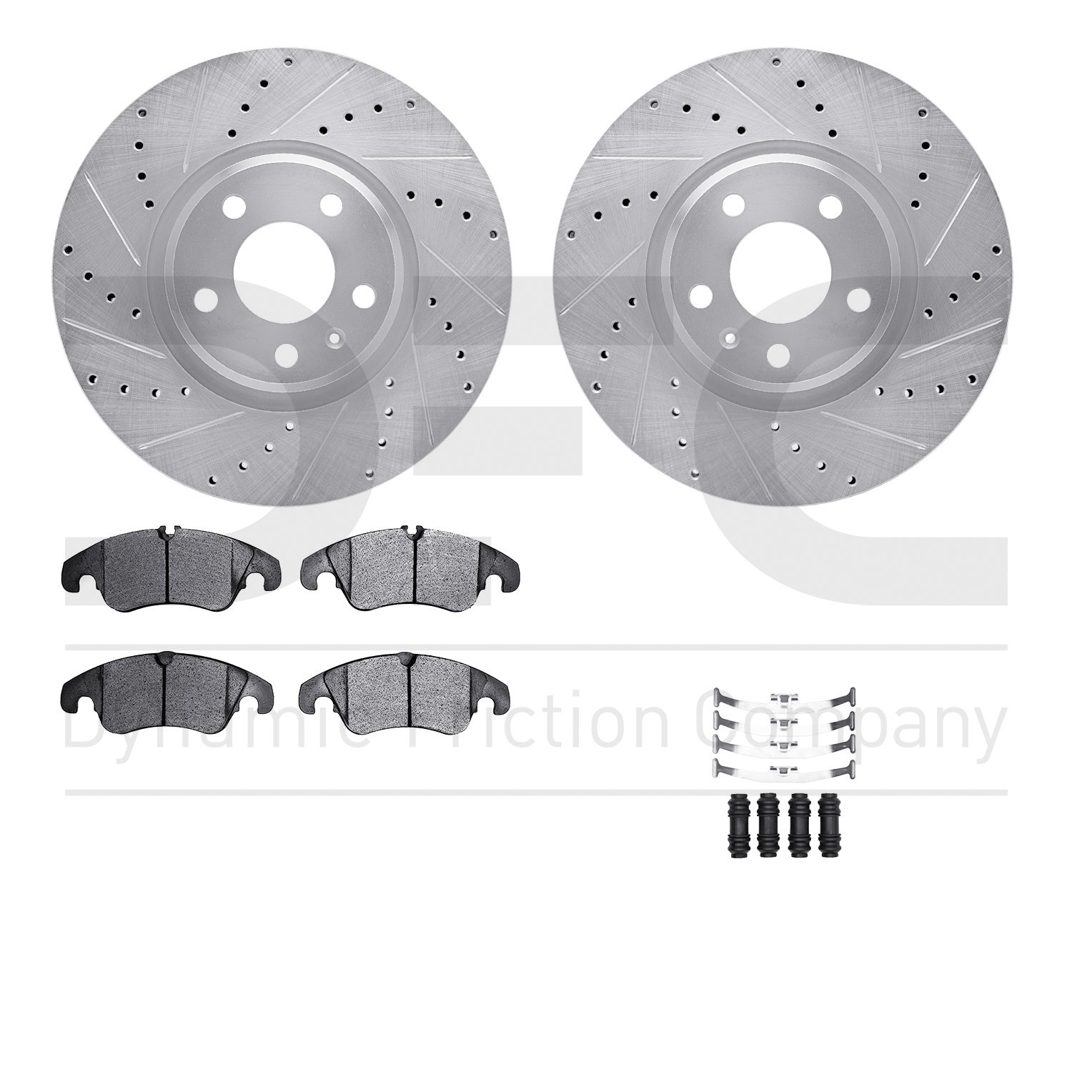 7612-73053 Drilled/Slotted Brake Rotors w/5000 Euro Ceramic Brake Pads Kit & Hardware [Silver], 2012-2017 Audi/Volkswagen, Posit