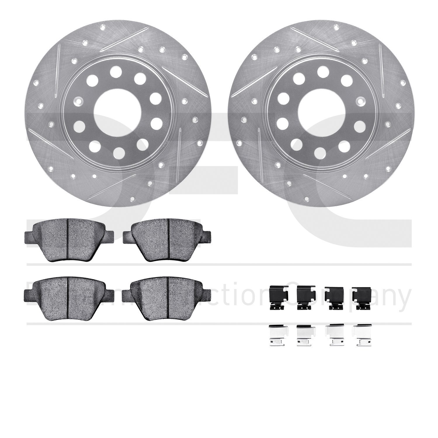 7612-74039 Drilled/Slotted Brake Rotors w/5000 Euro Ceramic Brake Pads Kit & Hardware [Silver], 2005-2016 Audi/Volkswagen, Posit