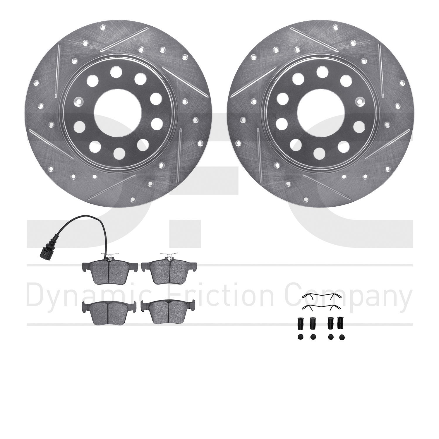 7612-74041 Drilled/Slotted Brake Rotors w/5000 Euro Ceramic Brake Pads Kit & Hardware [Silver], 2015-2021 Audi/Volkswagen, Posit