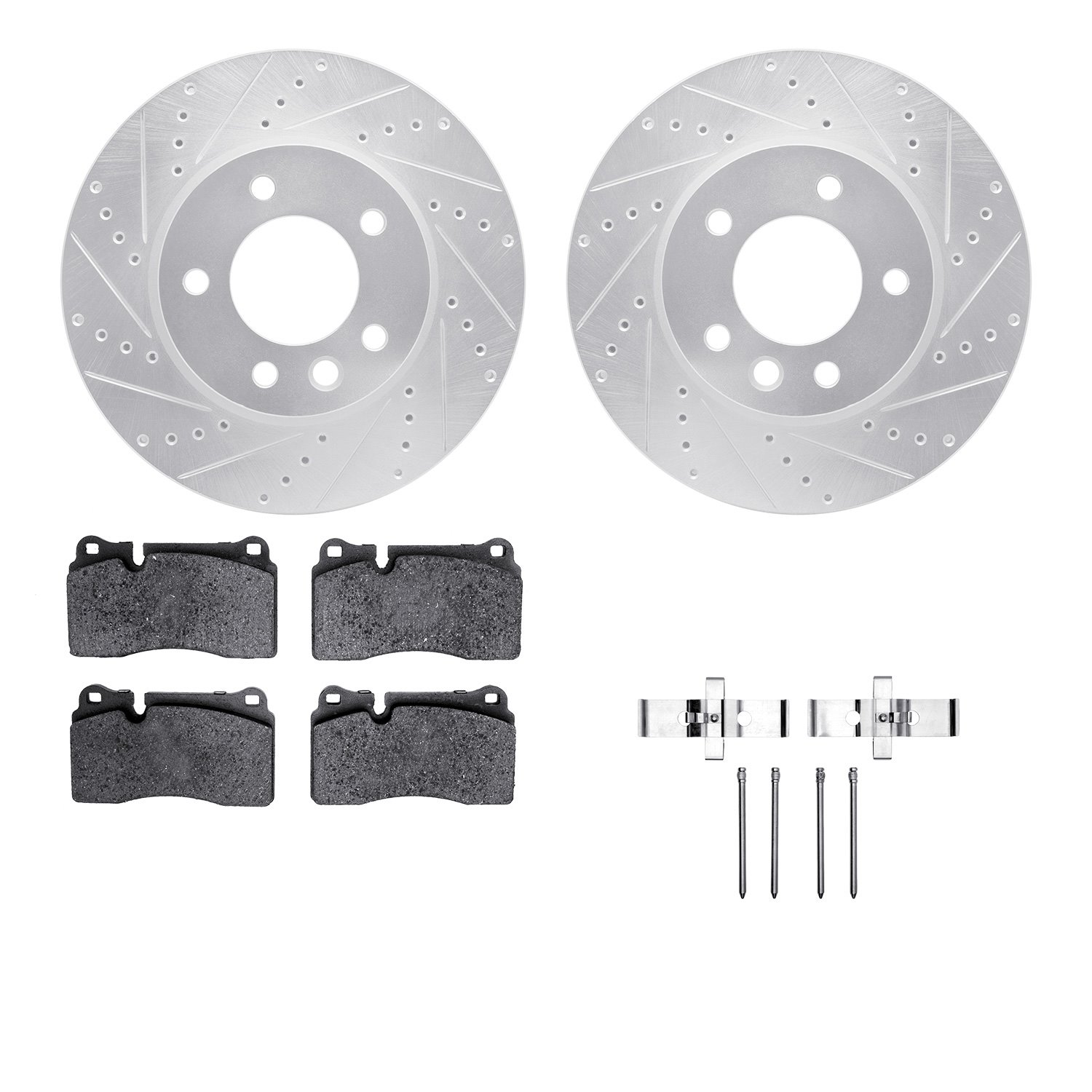 7612-74049 Drilled/Slotted Brake Rotors w/5000 Euro Ceramic Brake Pads Kit & Hardware [Silver], 2006-2018 Audi/Volkswagen, Posit