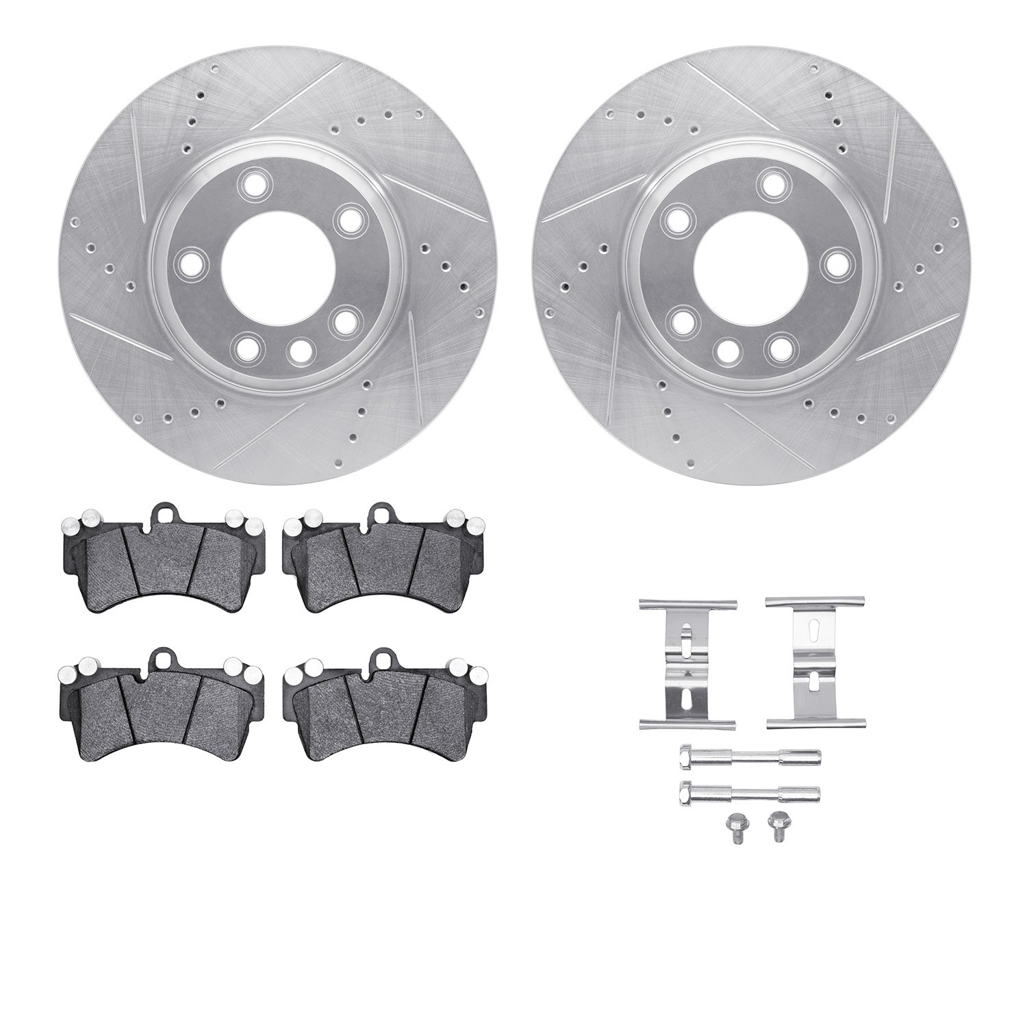 7612-74050 Drilled/Slotted Brake Rotors w/5000 Euro Ceramic Brake Pads Kit & Hardware [Silver], 2003-2015 Multiple Makes/Models,