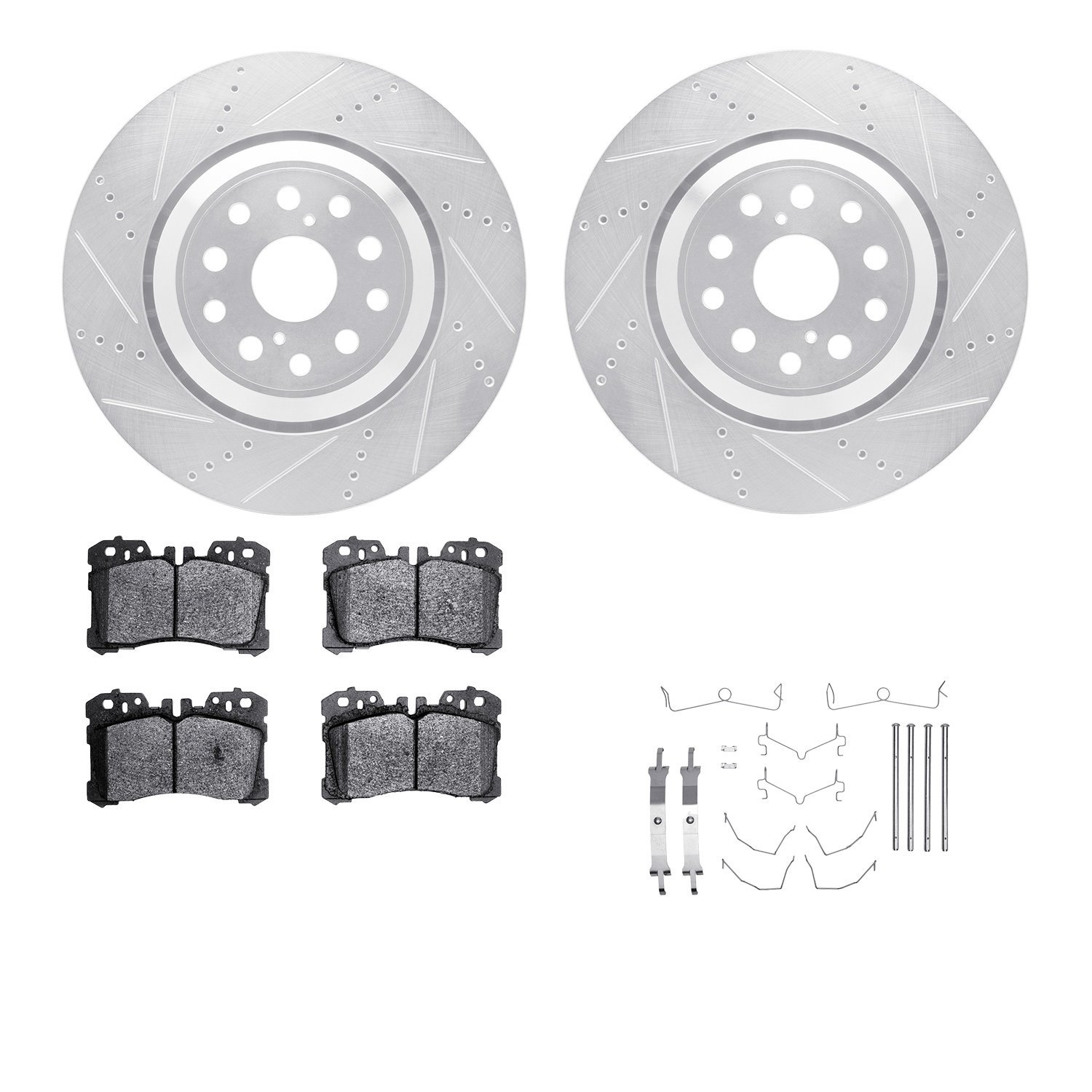 7612-75003 Drilled/Slotted Brake Rotors w/5000 Euro Ceramic Brake Pads Kit & Hardware [Silver], Fits Select Lexus/Toyota/Scion,