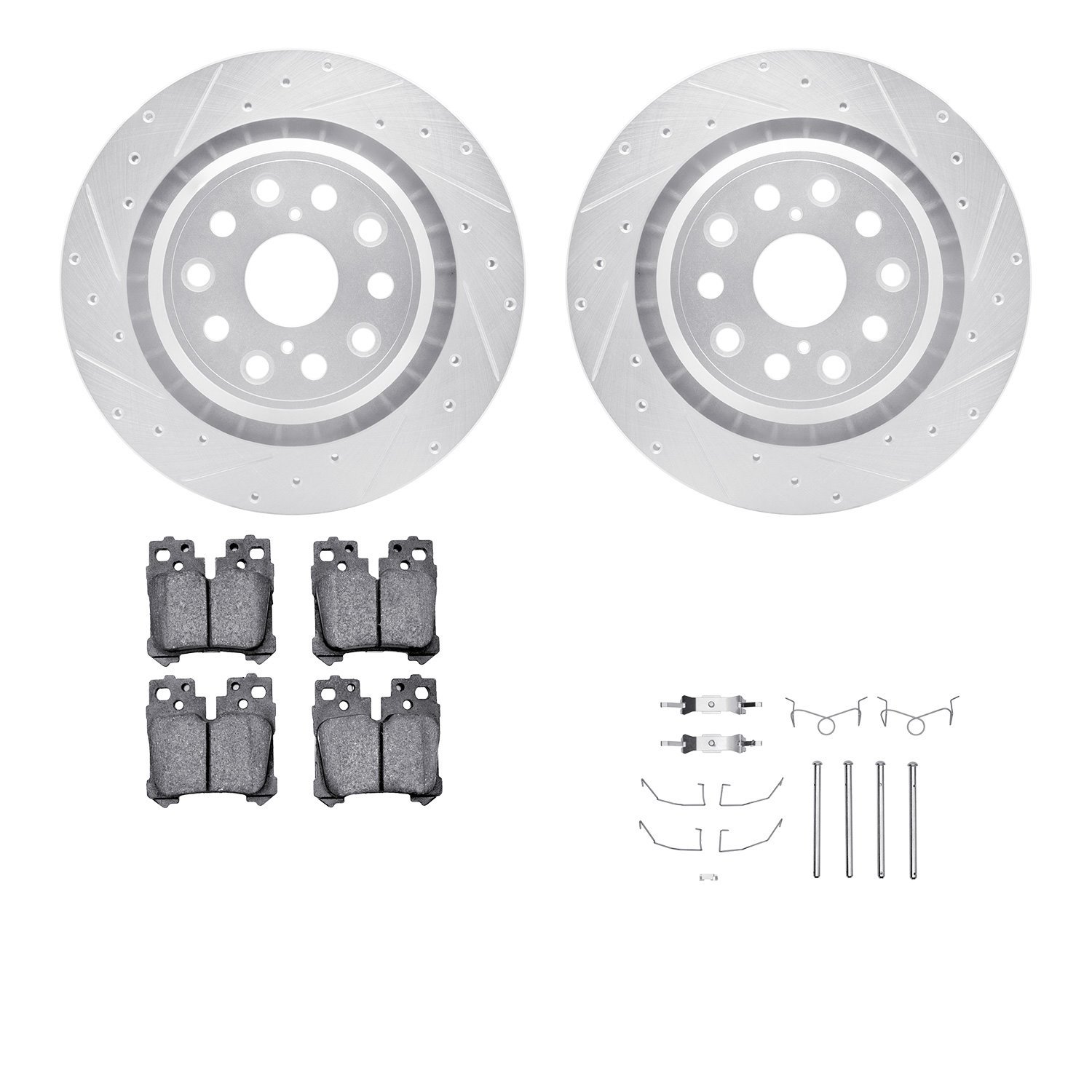 7612-75004 Drilled/Slotted Brake Rotors w/5000 Euro Ceramic Brake Pads Kit & Hardware [Silver], 2007-2021 Lexus/Toyota/Scion, Po