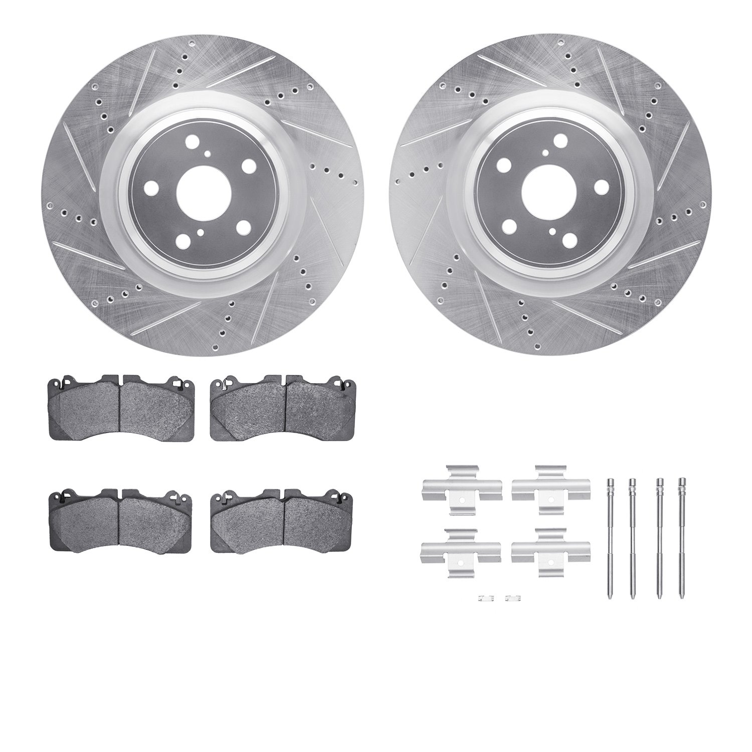 7612-75008 Drilled/Slotted Brake Rotors w/5000 Euro Ceramic Brake Pads Kit & Hardware [Silver], 2010-2017 Lexus/Toyota/Scion, Po
