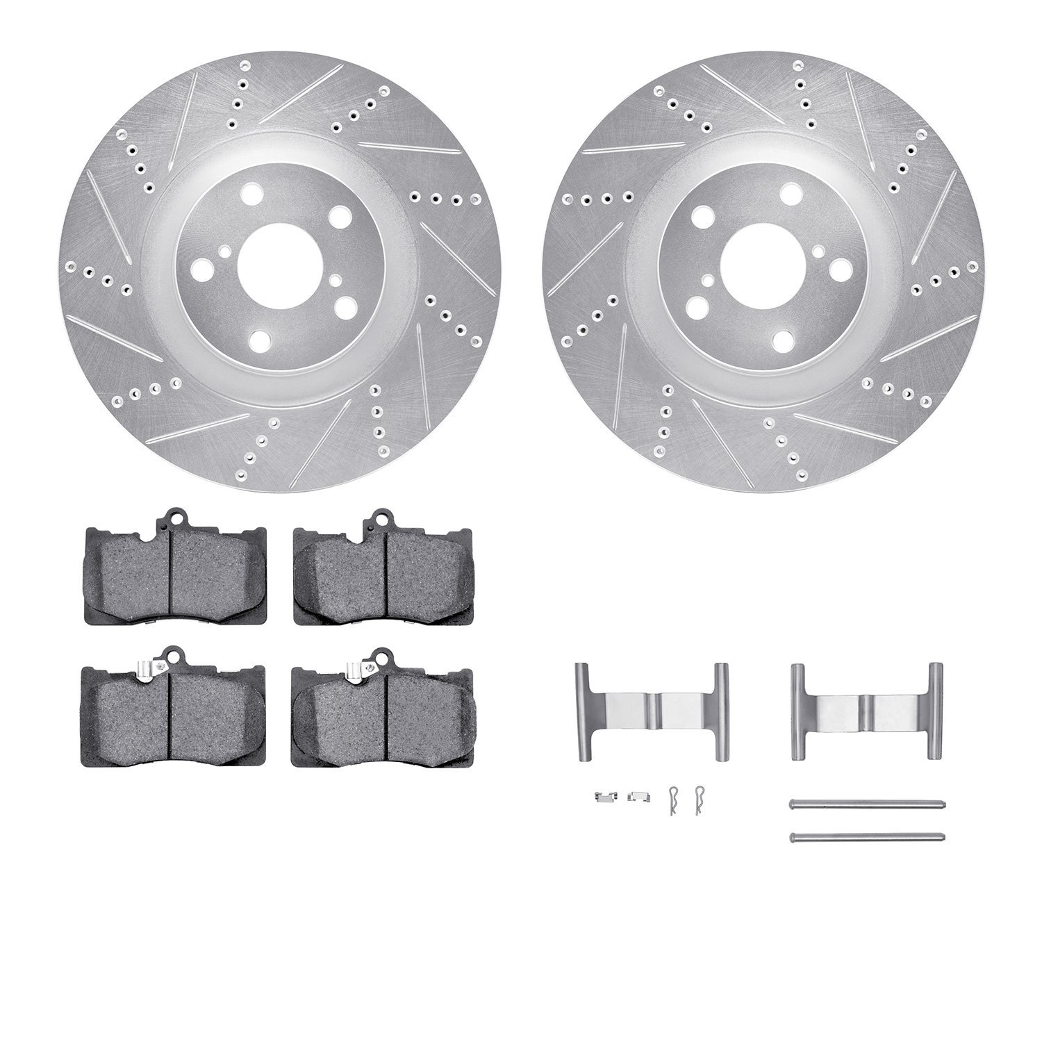 7612-75009 Drilled/Slotted Brake Rotors w/5000 Euro Ceramic Brake Pads Kit & Hardware [Silver], 2011-2020 Lexus/Toyota/Scion, Po
