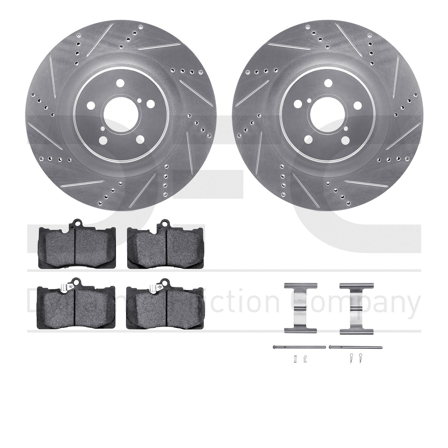 7612-75010 Drilled/Slotted Brake Rotors w/5000 Euro Ceramic Brake Pads Kit & Hardware [Silver], 2013-2020 Lexus/Toyota/Scion, Po
