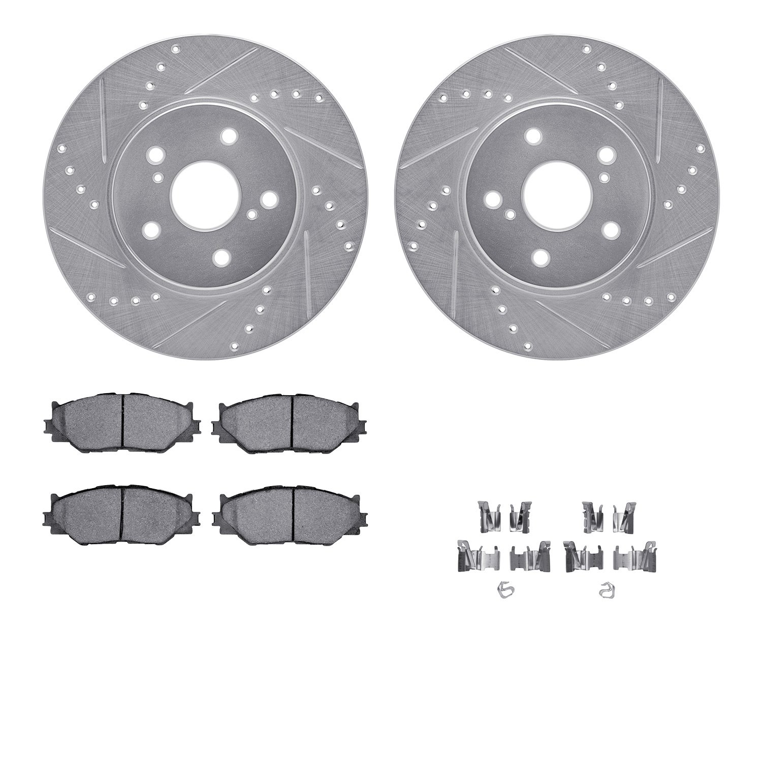 7612-76001 Drilled/Slotted Brake Rotors w/5000 Euro Ceramic Brake Pads Kit & Hardware [Silver], 2006-2015 Lexus/Toyota/Scion, Po
