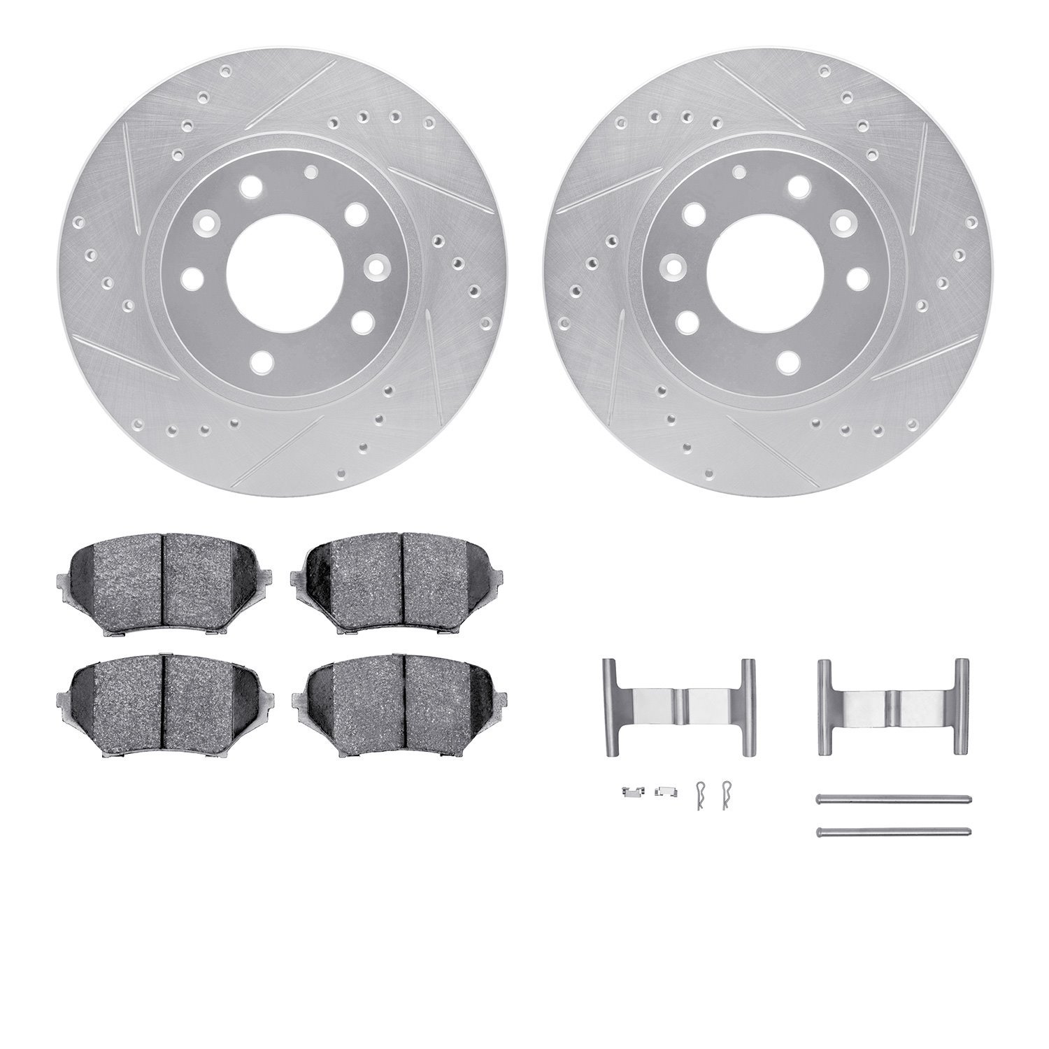 7612-80003 Drilled/Slotted Brake Rotors w/5000 Euro Ceramic Brake Pads Kit & Hardware [Silver], 2006-2015 Ford/Lincoln/Mercury/M