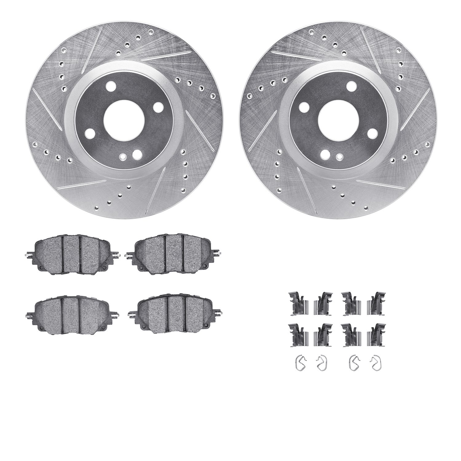 7612-80008 Drilled/Slotted Brake Rotors w/5000 Euro Ceramic Brake Pads Kit & Hardware [Silver], Fits Select Multiple Makes/Model