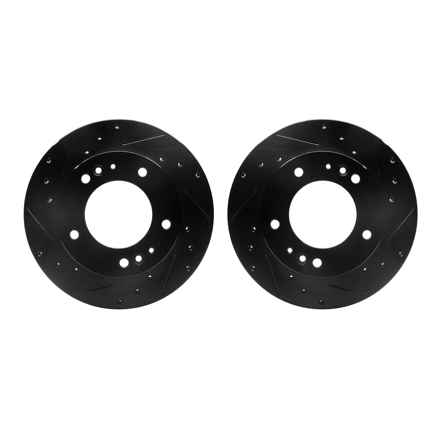 8002-21023 Drilled/Slotted Brake Rotors [Black], 1995-2002 Kia/Hyundai/Genesis, Position: Front