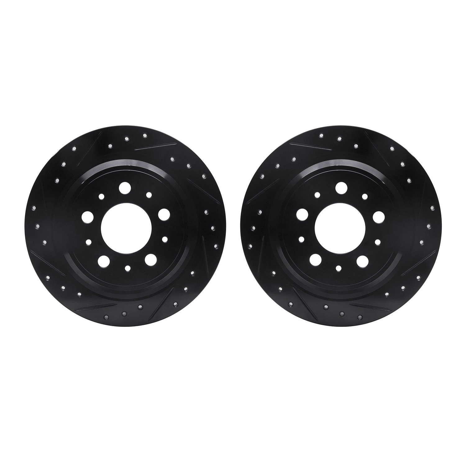 8002-27047 Drilled/Slotted Brake Rotors [Black], 1998-2000 Volvo, Position: Rear