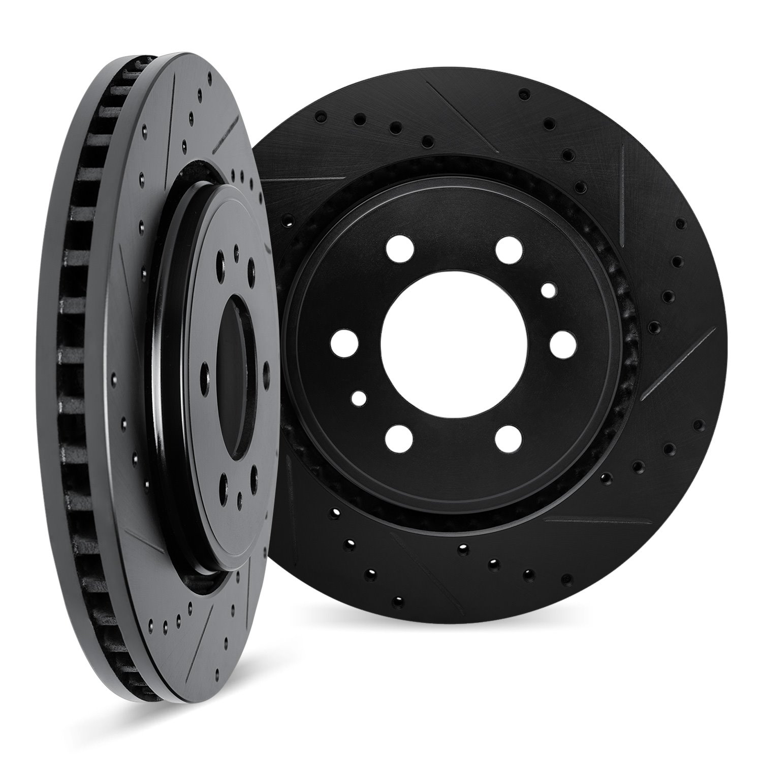 8002-47072 Drilled/Slotted Brake Rotors [Black], Fits Select GM, Position: Front