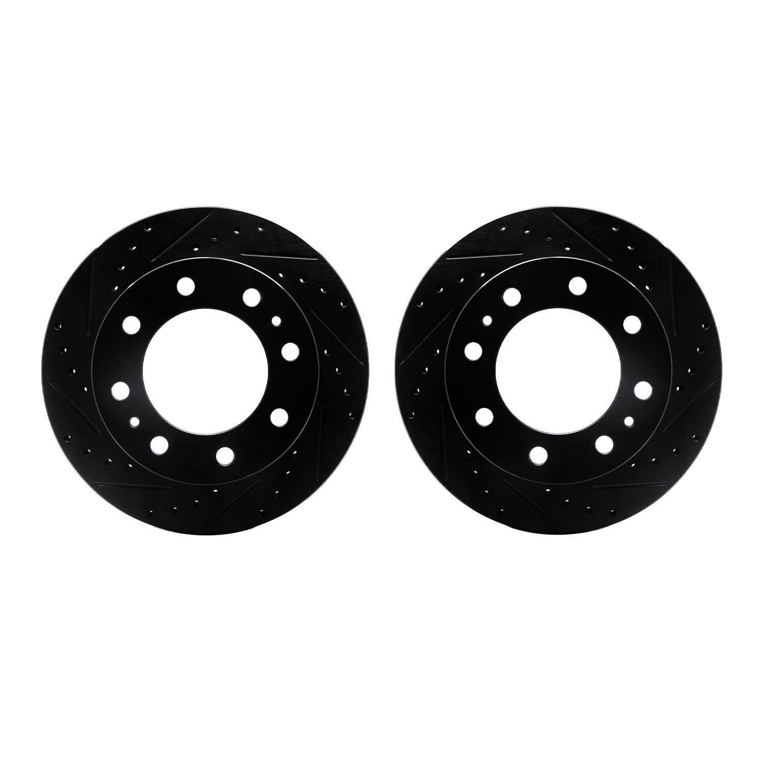 8002-48012 Drilled/Slotted Brake Rotors [Black], Fits Select GM, Position: Front