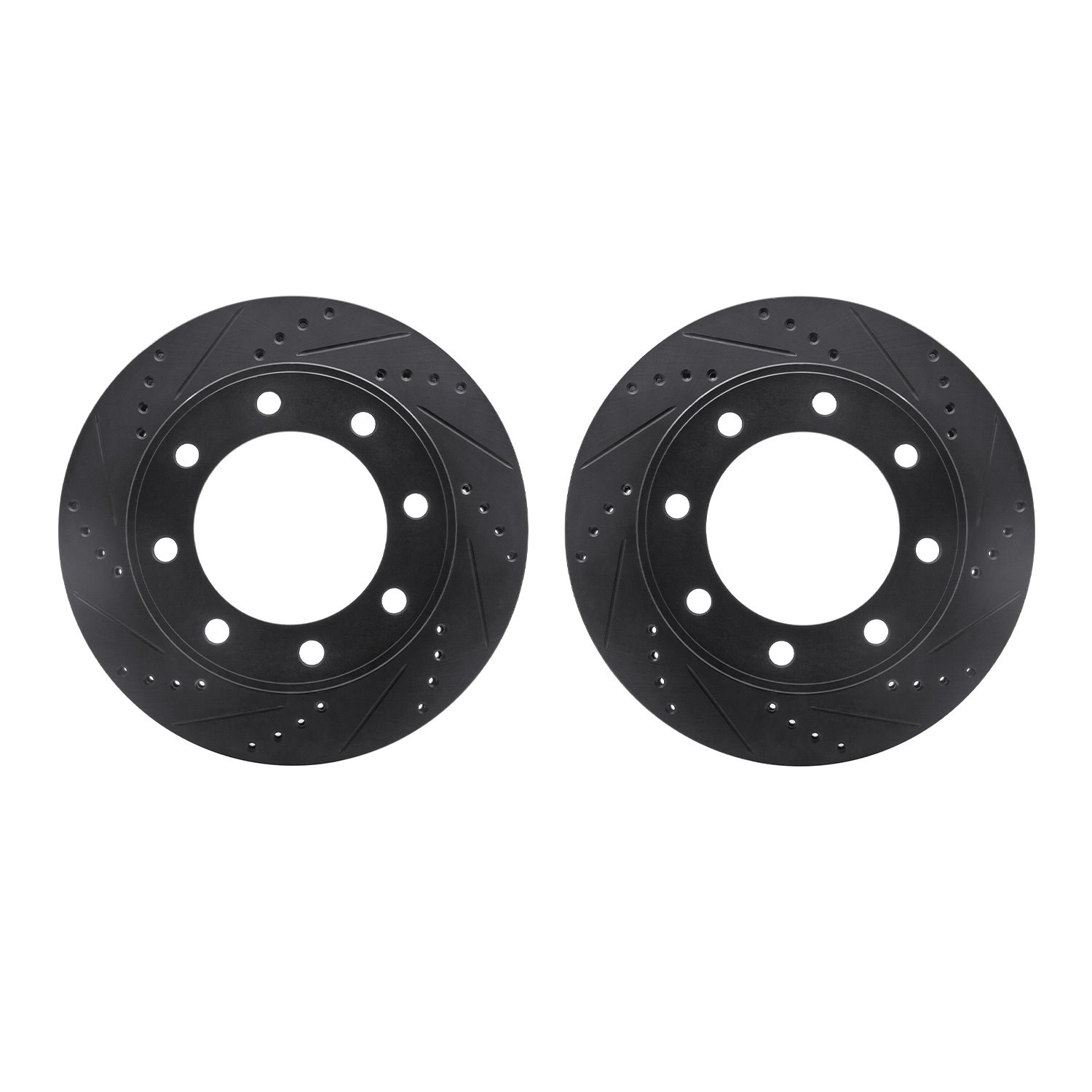 8002-54063 Drilled/Slotted Brake Rotors [Black], 1999-2005 Ford/Lincoln/Mercury/Mazda, Position: Front