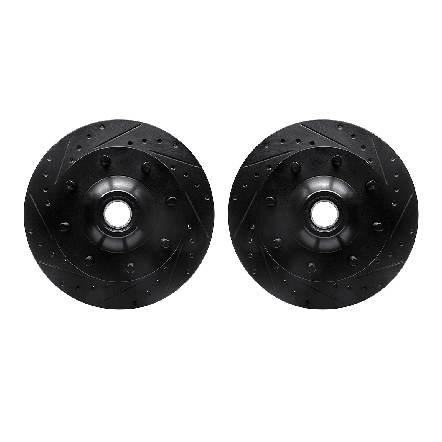 8002-54100 Drilled/Slotted Brake Rotors [Black], 1980-1985 Ford/Lincoln/Mercury/Mazda, Position: Front