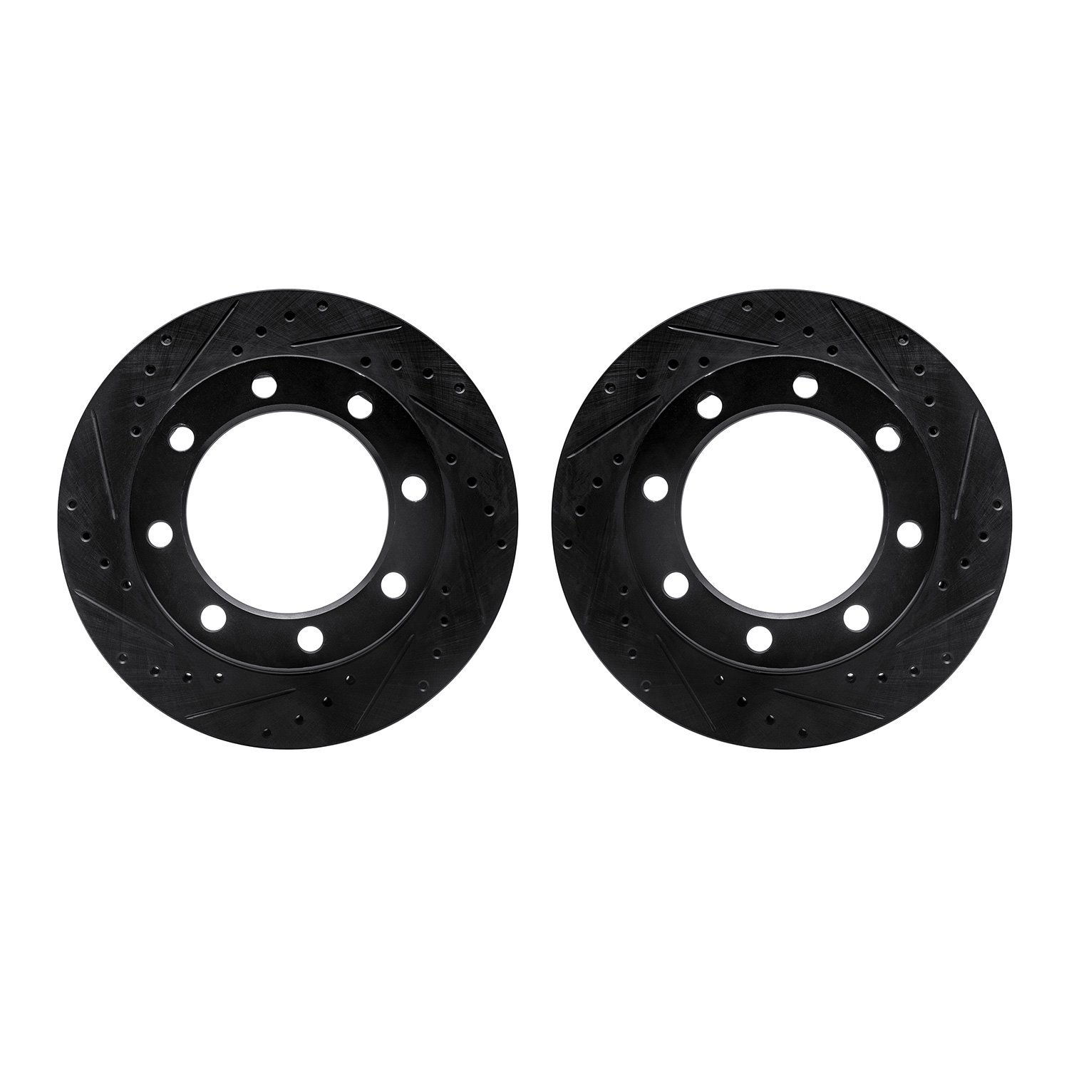 8002-54103 Drilled/Slotted Brake Rotors [Black], 1980-1994 Ford/Lincoln/Mercury/Mazda, Position: Front