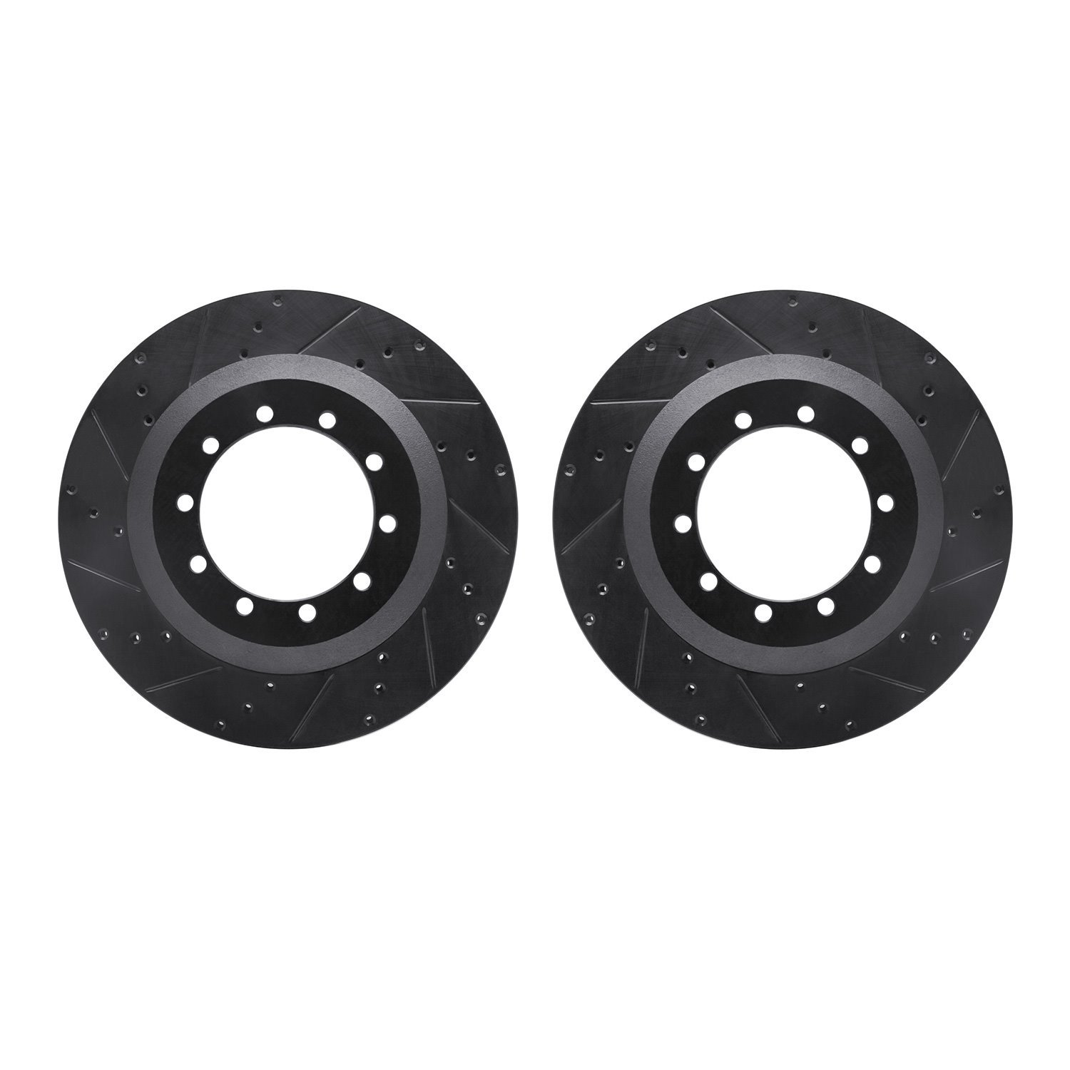 8002-54125 Drilled/Slotted Brake Rotors [Black], 1988-2019 Ford/Lincoln/Mercury/Mazda, Position: Rear, Front