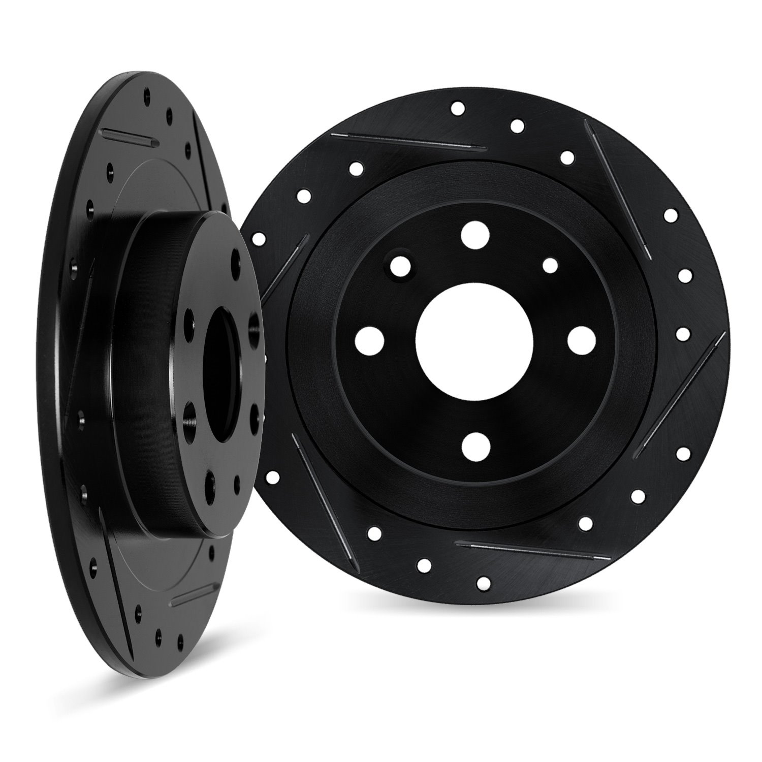 8002-56018 Drilled/Slotted Brake Rotors [Black], 1987-1994 Ford/Lincoln/Mercury/Mazda, Position: Rear