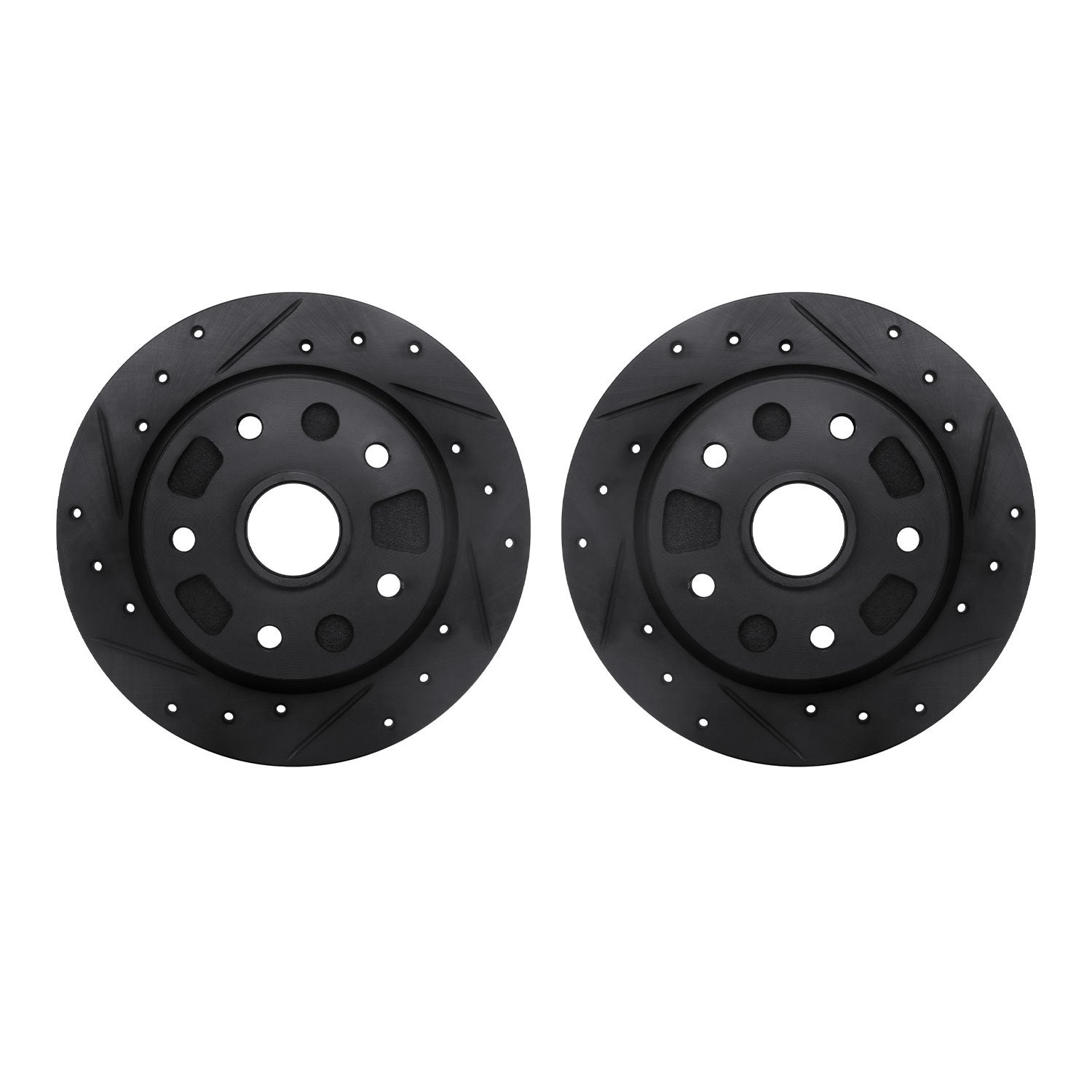 8002-80053 Drilled/Slotted Brake Rotors [Black], 1988-1992 Ford/Lincoln/Mercury/Mazda, Position: Rear
