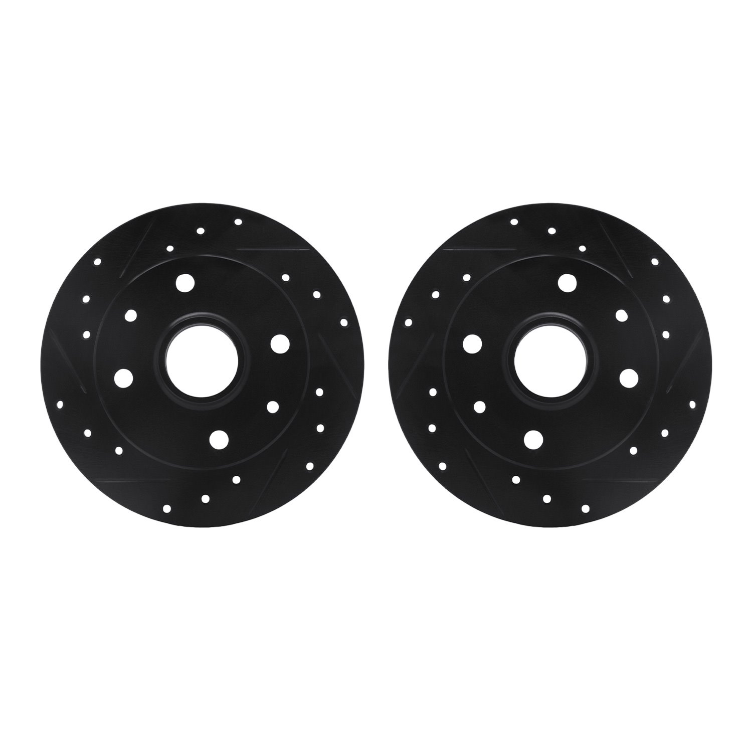 8002-80077 Drilled/Slotted Brake Rotors [Black], 1981-1985 Ford/Lincoln/Mercury/Mazda, Position: Rear