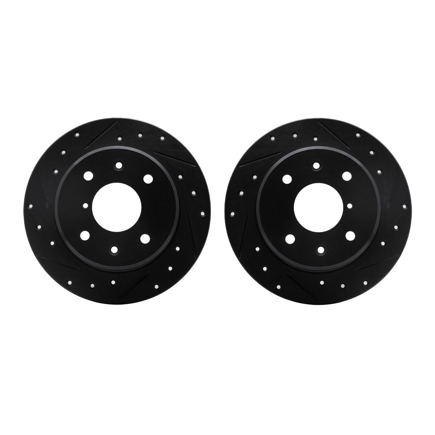8002-80079 Drilled/Slotted Brake Rotors [Black], 1986-1988 Ford/Lincoln/Mercury/Mazda, Position: Rear