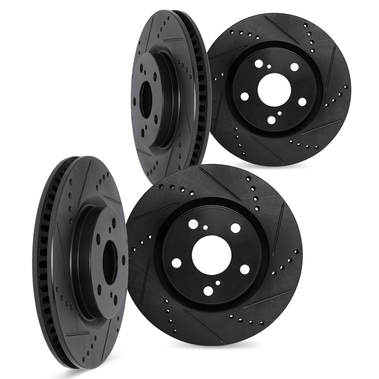 8004-13037 Drilled/Slotted Brake Rotors [Black], 2006-2007 Subaru, Position: Front and Rear