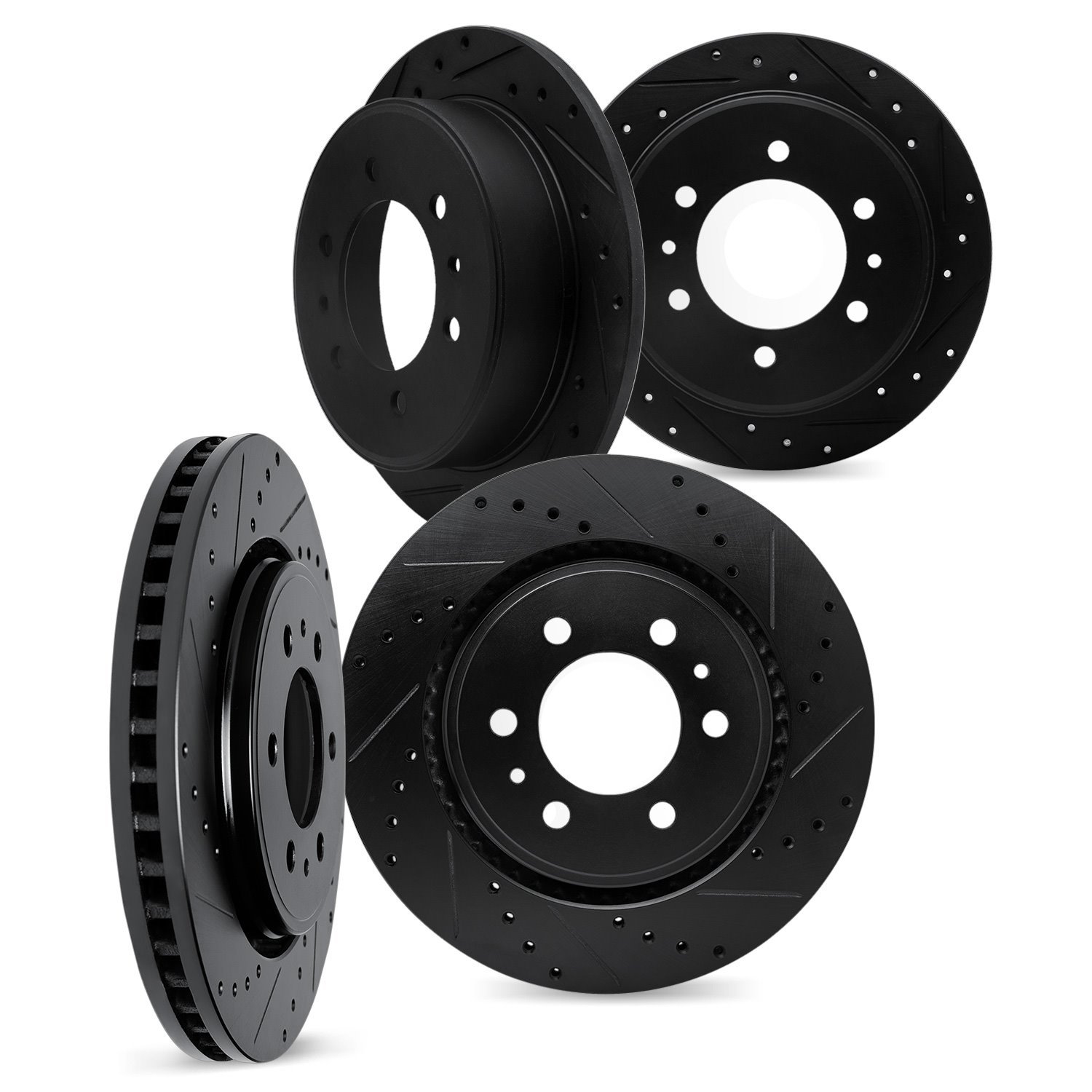 8004-37011 Drilled/Slotted Brake Rotors [Black], 1988-1995 GM, Position: Front and Rear