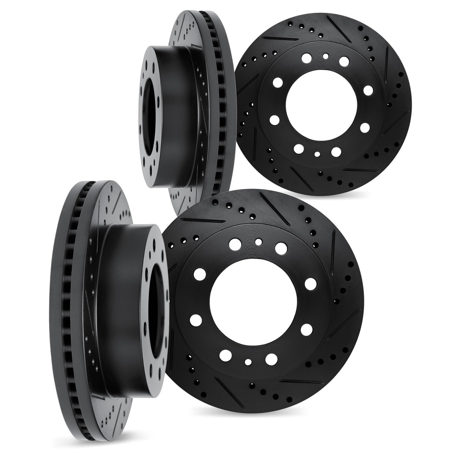 8004-48101 Drilled/Slotted Brake Rotors [Black], Fits Select GM, Position: Front and Rear