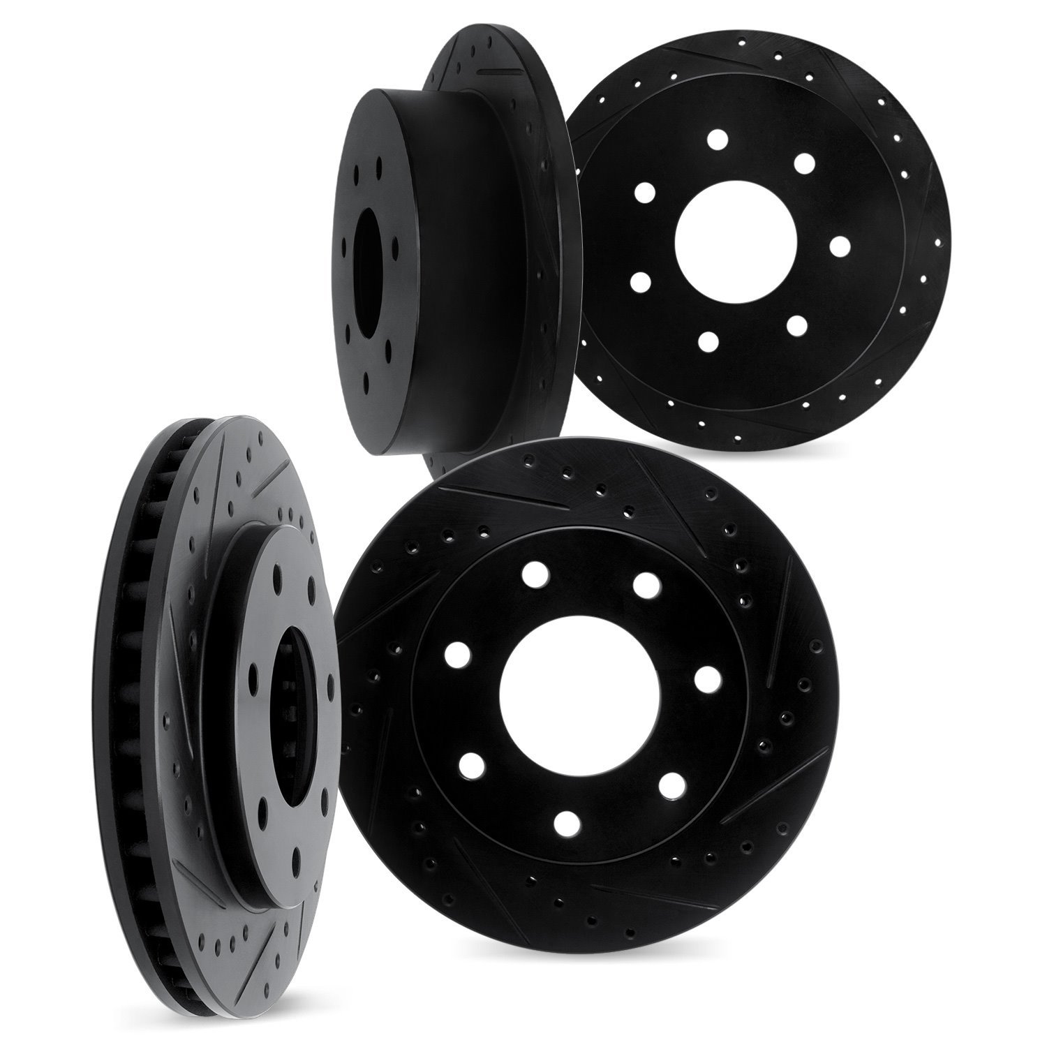 8004-54147 Drilled/Slotted Brake Rotors [Black], 1997-2002 Ford/Lincoln/Mercury/Mazda, Position: Front and Rear