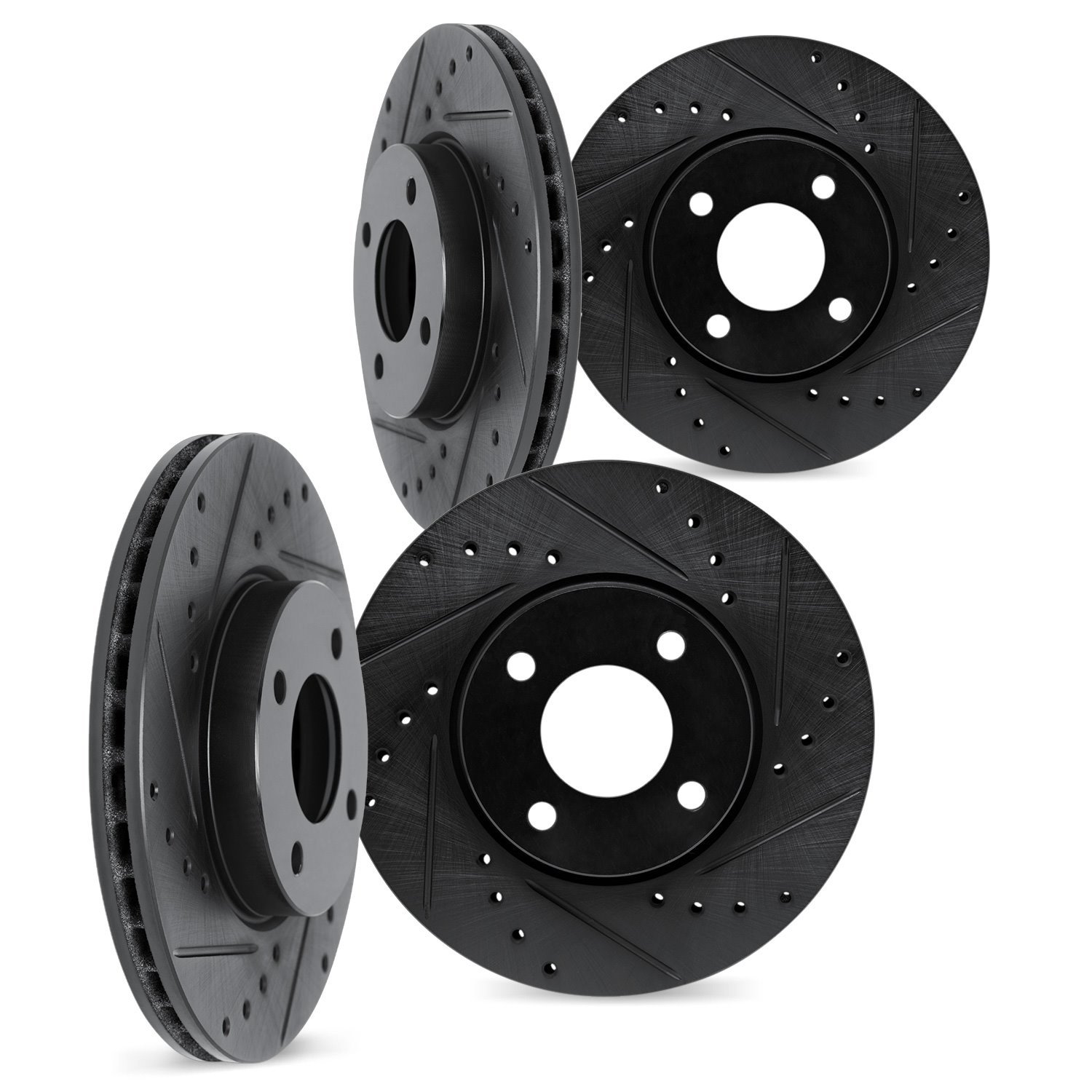 8004-80067 Drilled/Slotted Brake Rotors [Black], 1984-1985 Ford/Lincoln/Mercury/Mazda, Position: Front and Rear