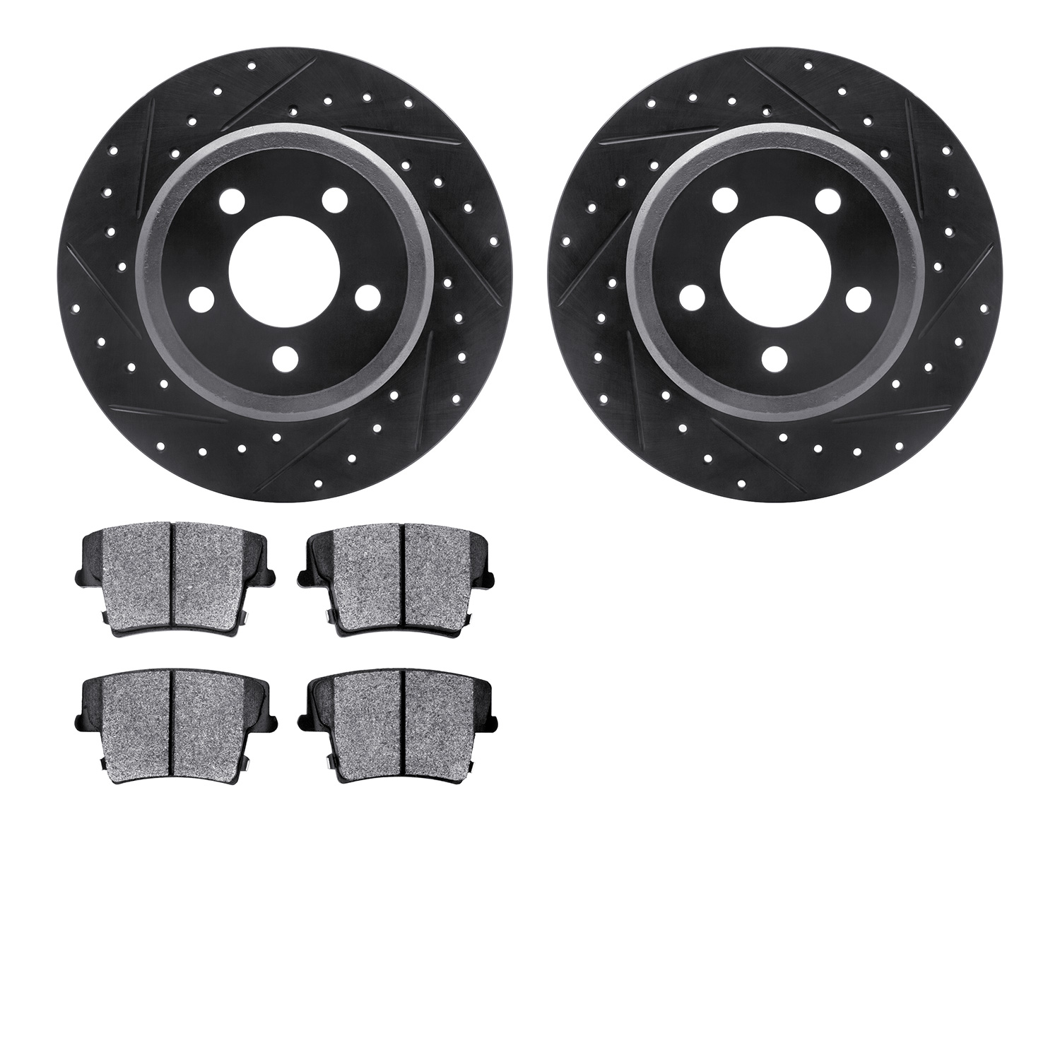 8202-39023 Drilled/Slotted Rotors w/Heavy-Duty Brake Pads Kit [Silver], Fits Select Mopar, Position: Rear
