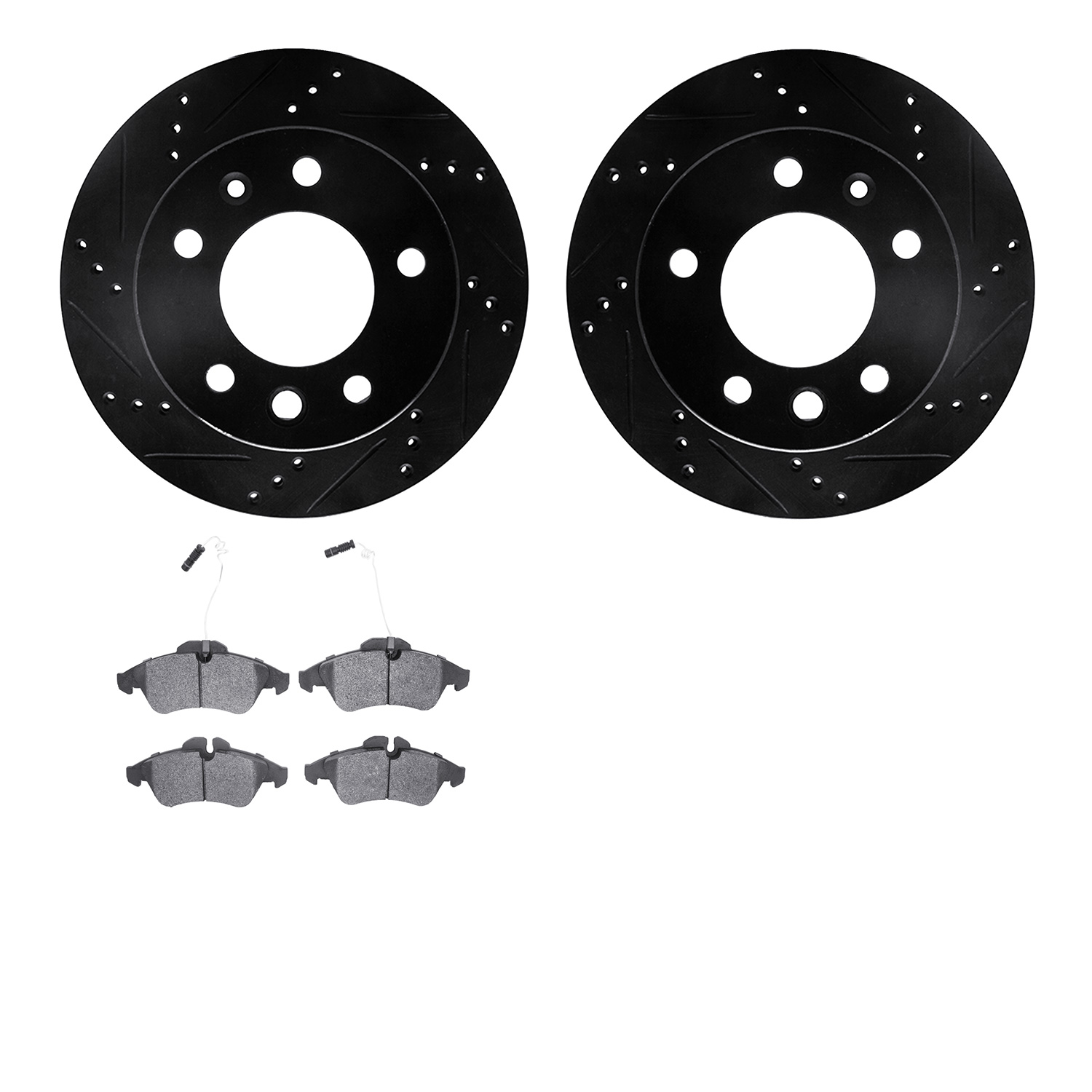 8202-40001 Drilled/Slotted Rotors w/Heavy-Duty Brake Pads Kit [Silver], 2002-2006 Multiple Makes/Models, Position: Front