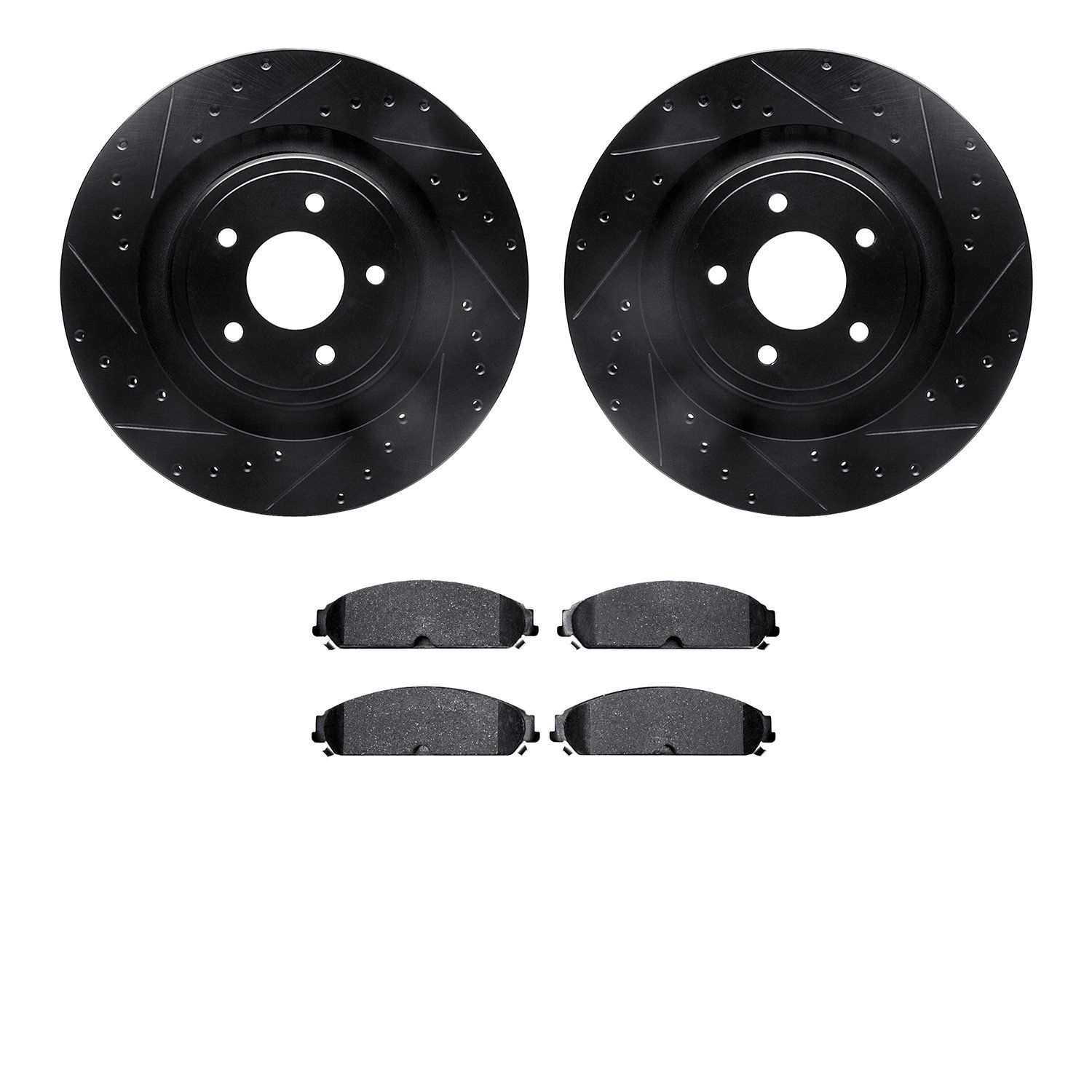 8202-40040 Drilled/Slotted Rotors w/Heavy-Duty Brake Pads Kit [Silver], 2008-2014 Mopar, Position: Front