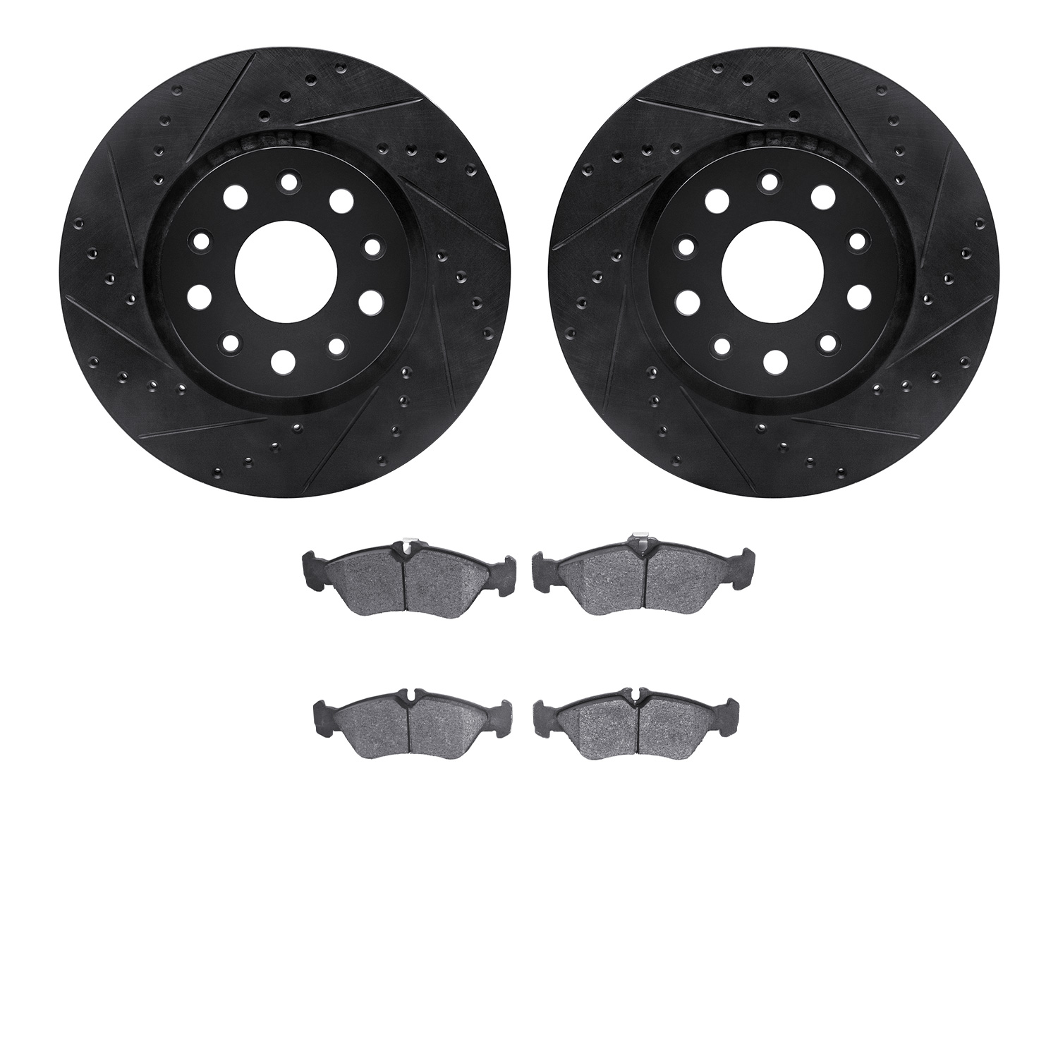 8202-40045 Drilled/Slotted Rotors w/Heavy-Duty Brake Pads Kit [Silver], 2002-2006 Multiple Makes/Models, Position: Rear