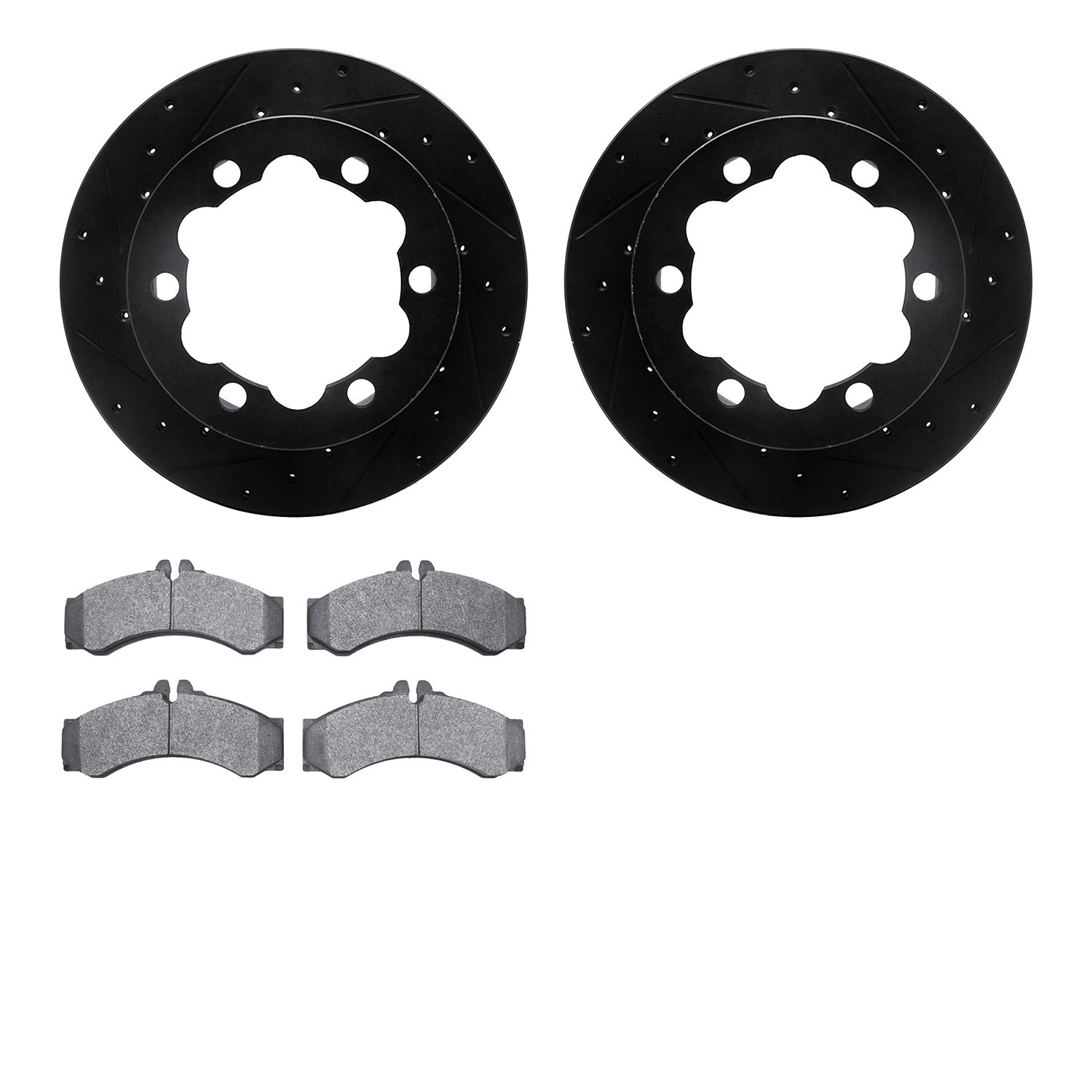 8202-40052 Drilled/Slotted Rotors w/Heavy-Duty Brake Pads Kit [Silver], 2002-2006 Multiple Makes/Models, Position: Rear