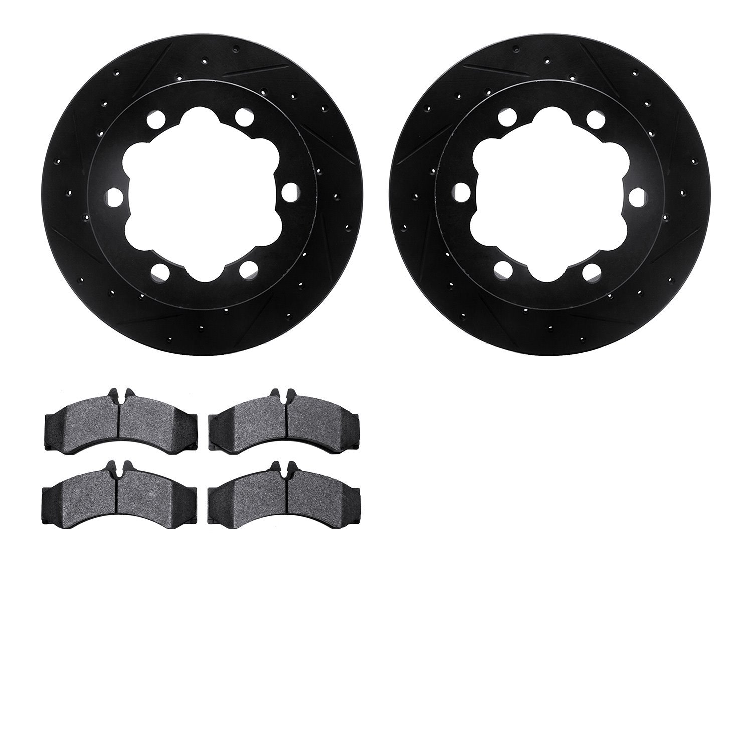 8202-40053 Drilled/Slotted Rotors w/Heavy-Duty Brake Pads Kit [Silver], 2002-2006 Multiple Makes/Models, Position: Rear
