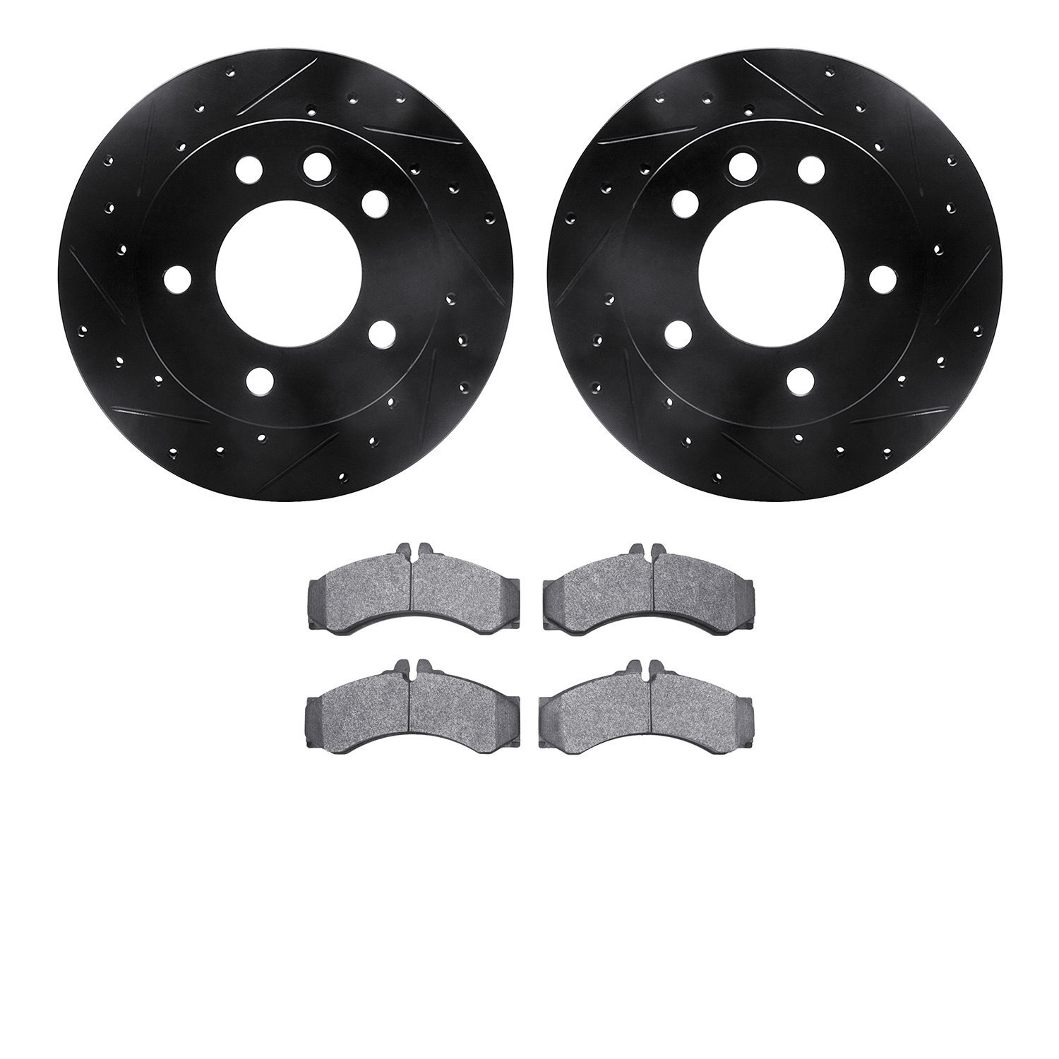 8202-40056 Drilled/Slotted Rotors w/Heavy-Duty Brake Pads Kit [Silver], 2002-2006 Multiple Makes/Models, Position: Front