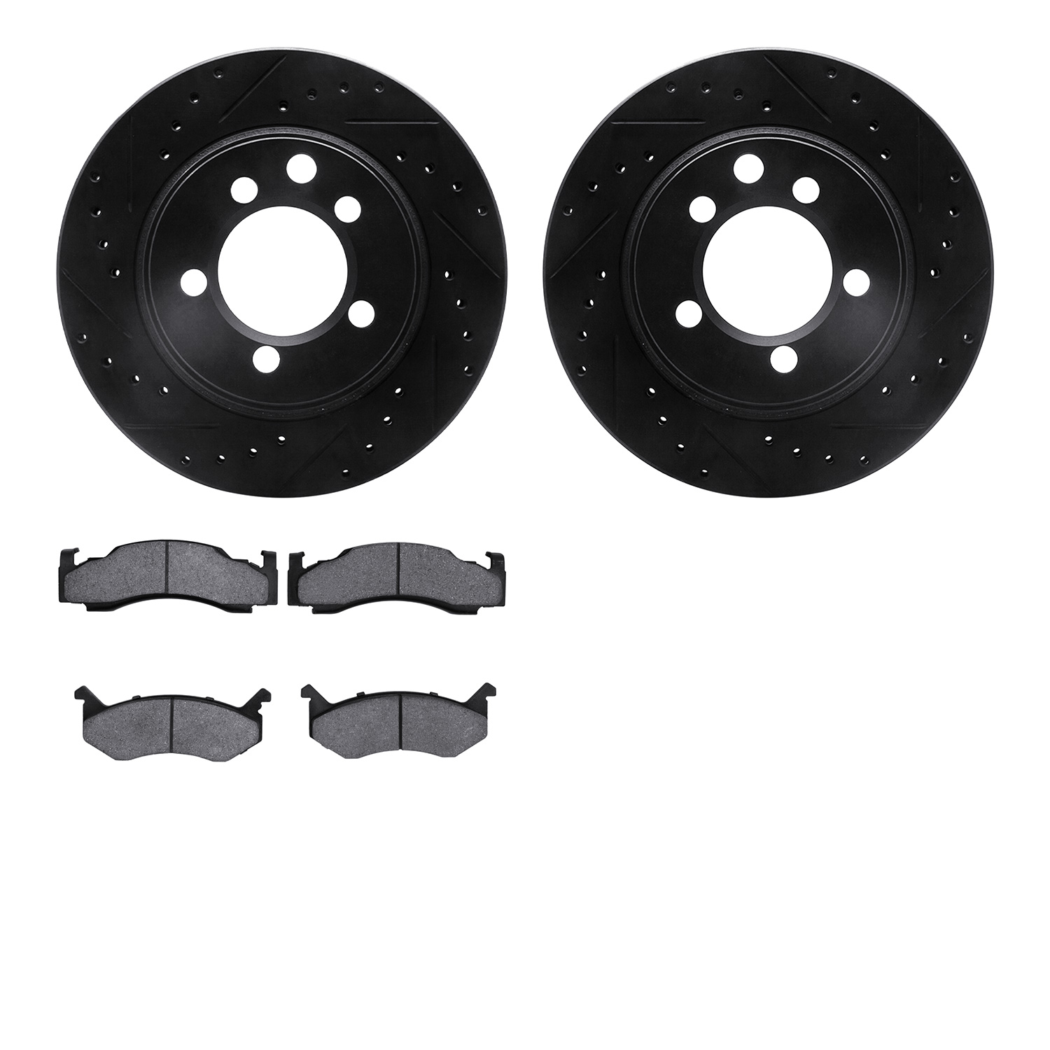8202-40079 Drilled/Slotted Rotors w/Heavy-Duty Brake Pads Kit [Silver], 1974-1981 Mopar, Position: Front
