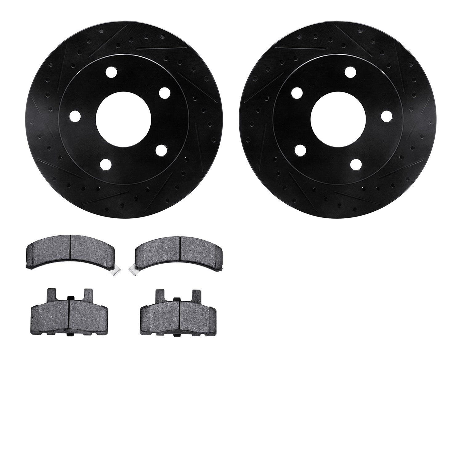 8202-40101 Drilled/Slotted Rotors w/Heavy-Duty Brake Pads Kit [Silver], 1994-1999 Mopar, Position: Front