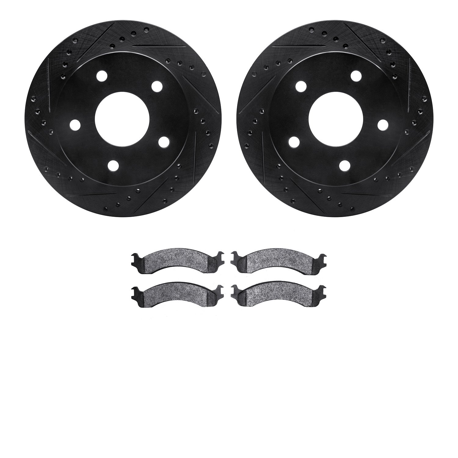 8202-40117 Drilled/Slotted Rotors w/Heavy-Duty Brake Pads Kit [Silver], 2000-2001 Mopar, Position: Front