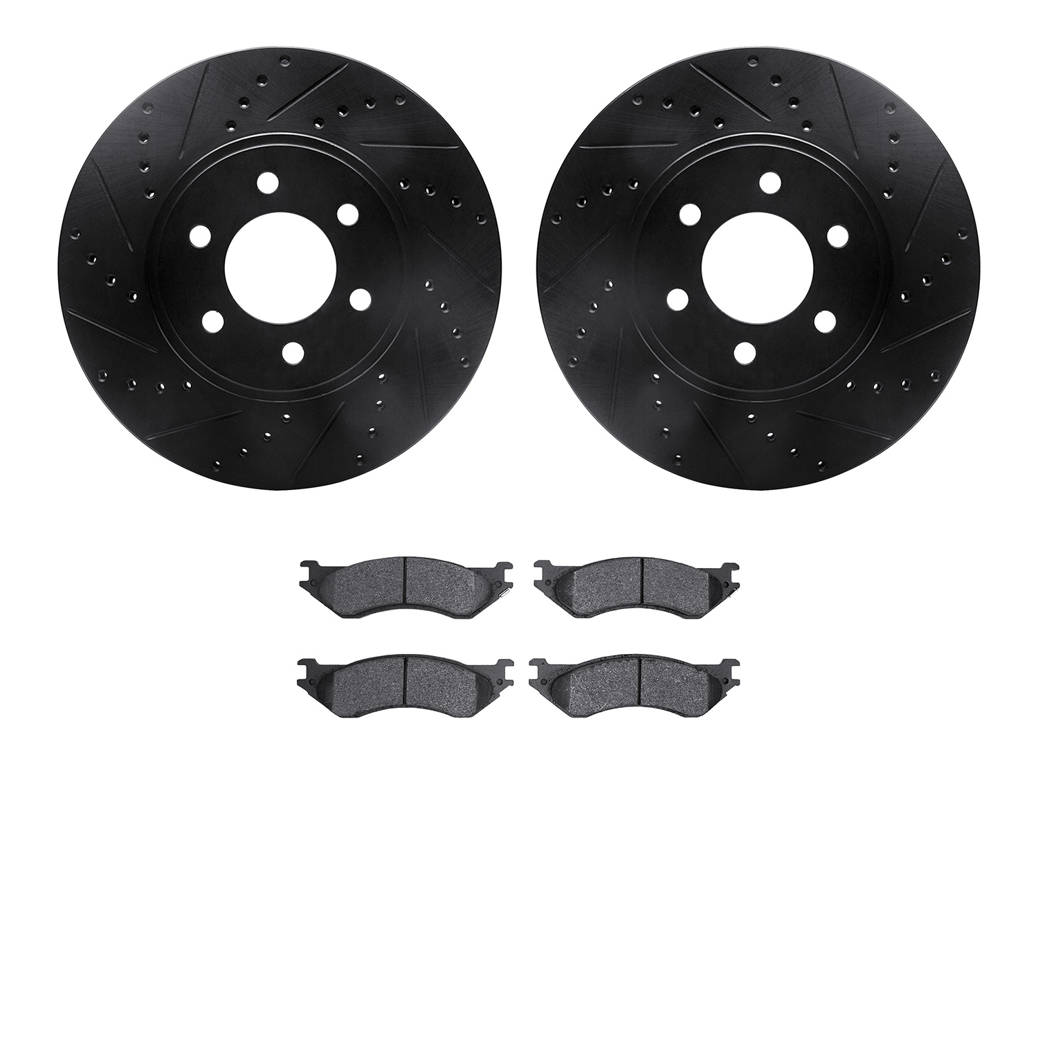 8202-40129 Drilled/Slotted Rotors w/Heavy-Duty Brake Pads Kit [Silver], 2003-2003 Mopar, Position: Front