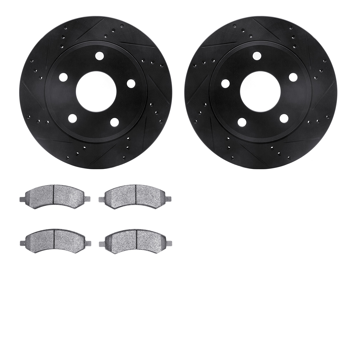 8202-40135 Drilled/Slotted Rotors w/Heavy-Duty Brake Pads Kit [Silver], 2005-2010 Multiple Makes/Models, Position: Front
