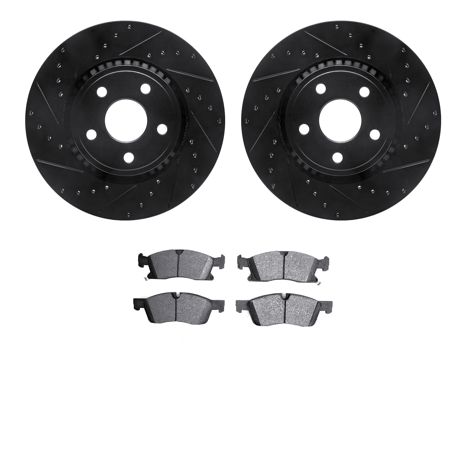 8202-42004 Drilled/Slotted Rotors w/Heavy-Duty Brake Pads Kit [Silver], Fits Select Mopar, Position: Front