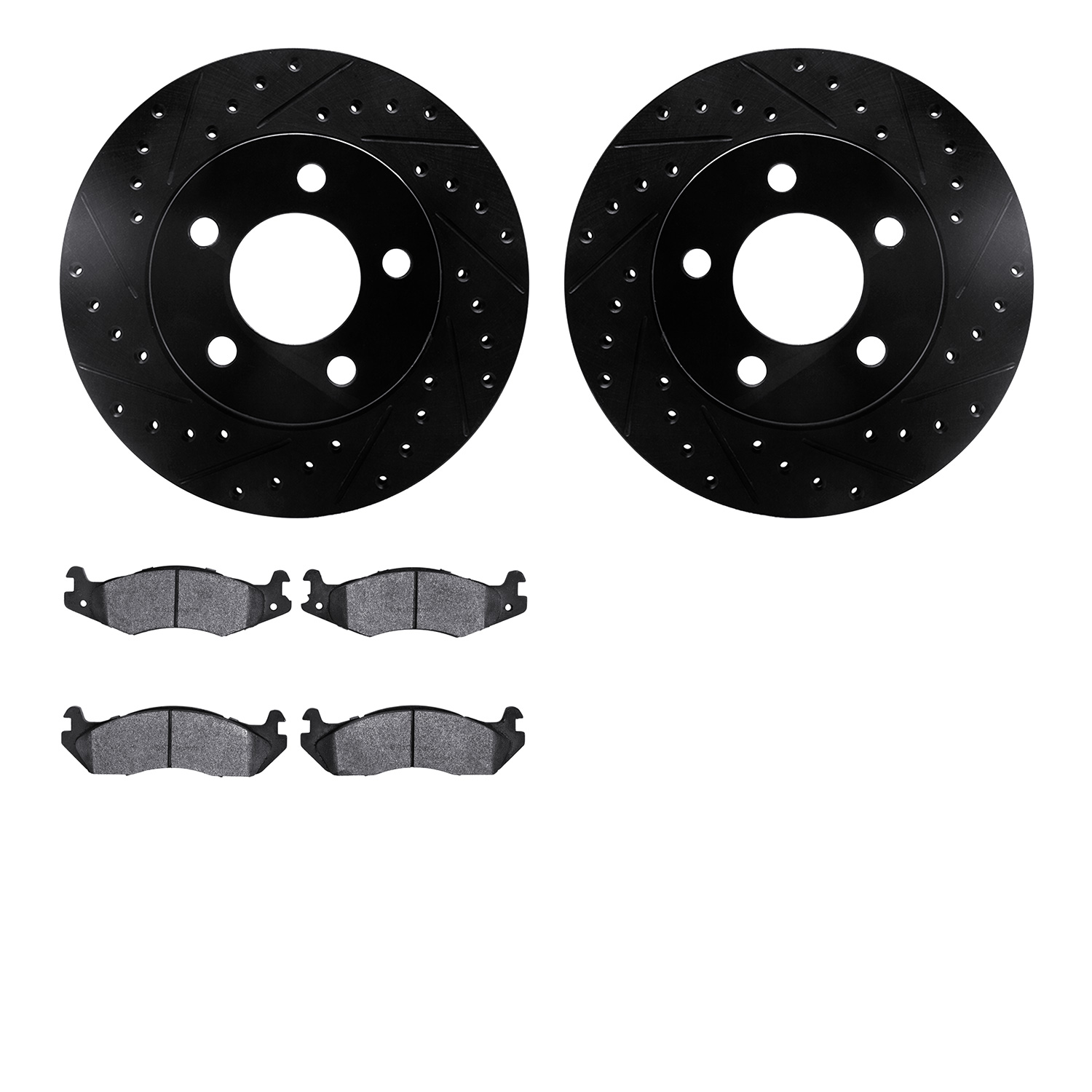 8202-42028 Drilled/Slotted Rotors w/Heavy-Duty Brake Pads Kit [Silver], 1982-1989 Multiple Makes/Models, Position: Front